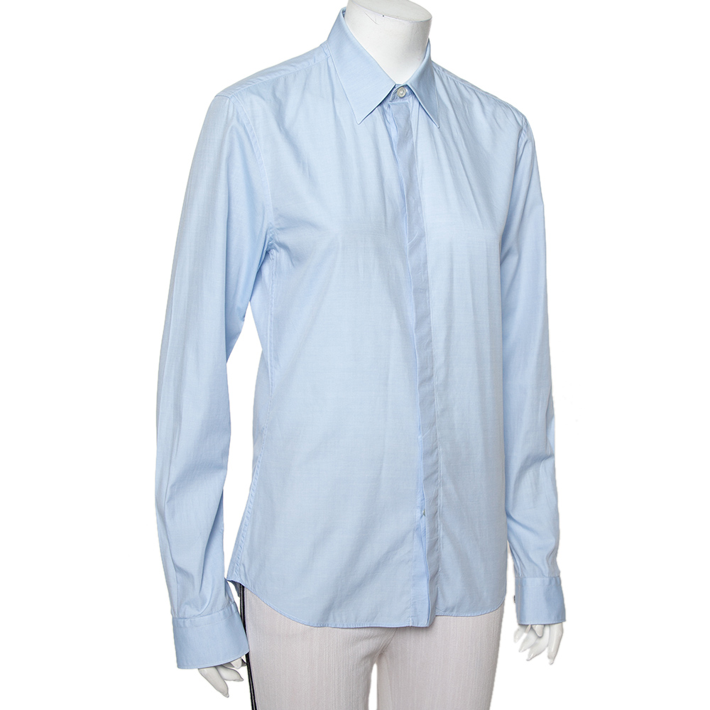 

Givenchy Light Blue Cotton Long Sleeve Button Front Classic Slim Fit Shirt