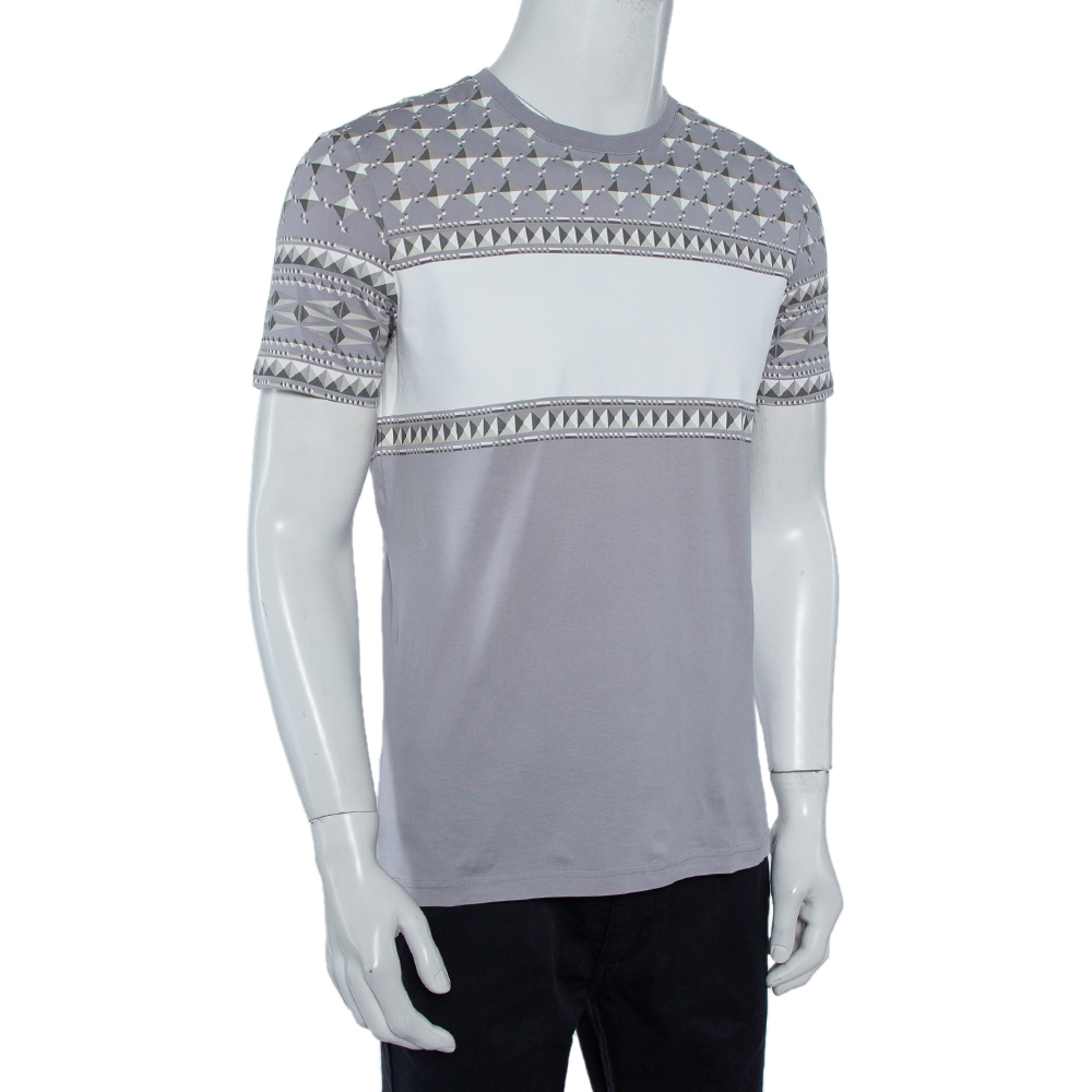 

Givenchy Grey Geometric Printed Cotton Crewneck T-Shirt