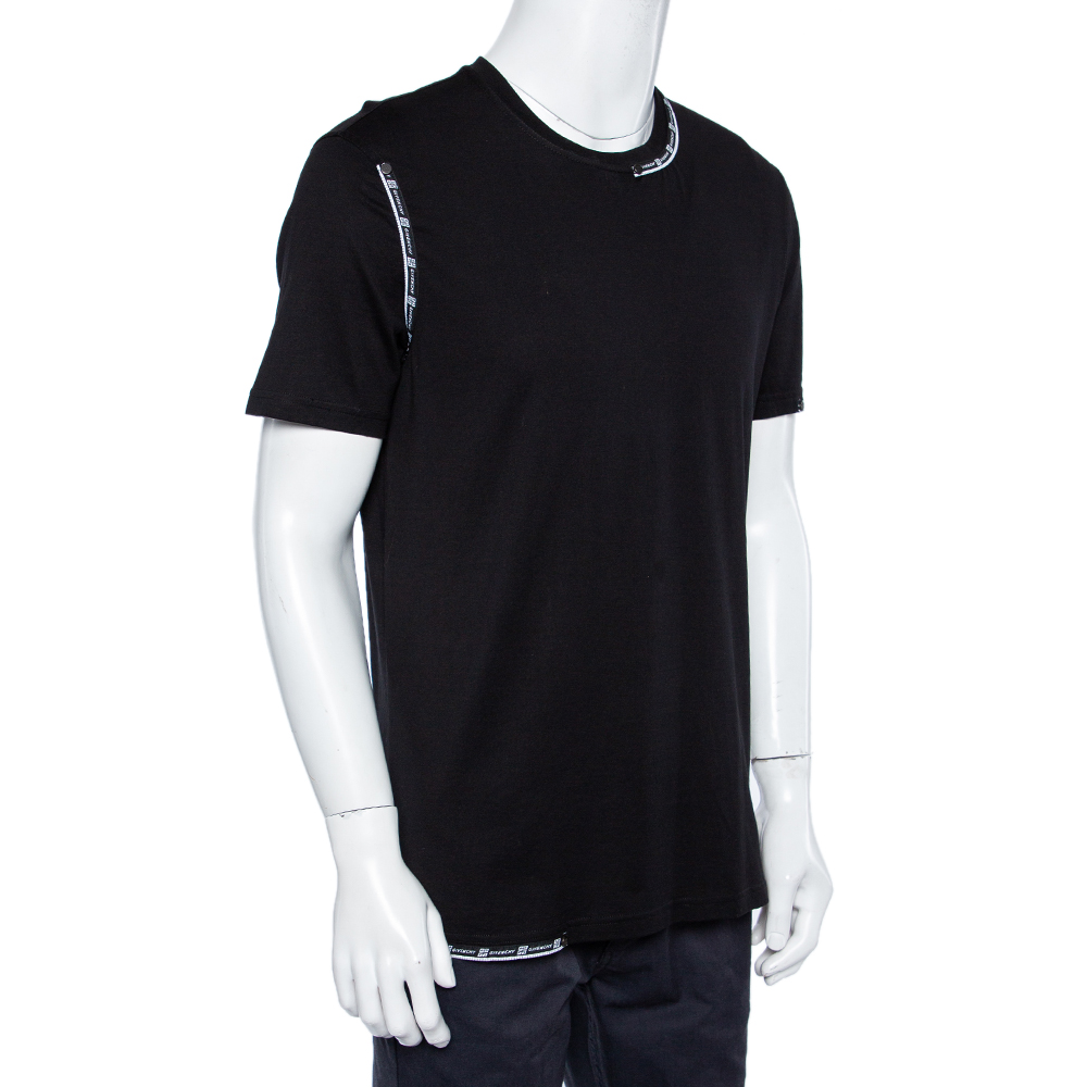 

Givenchy Black Cotton Slim Fit Tape Detail Crew Neck T-Shirt