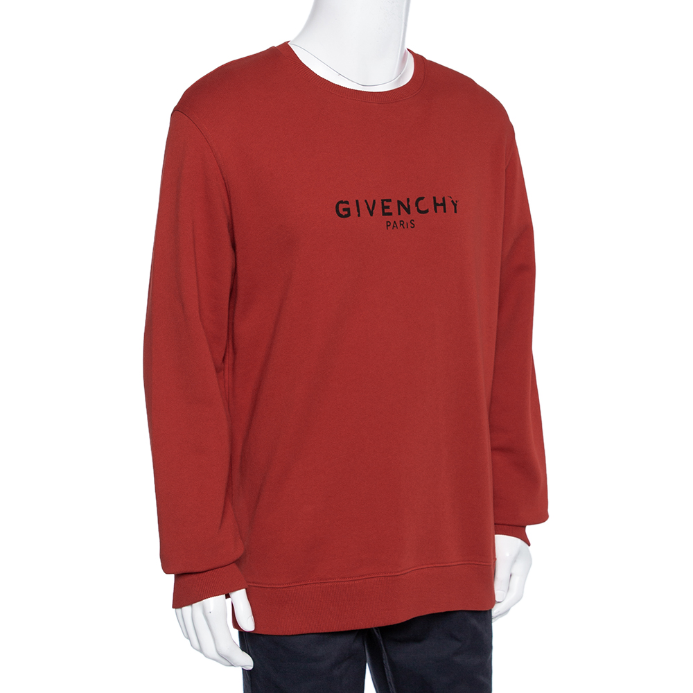

Givenchy Red Logo Printed Cotton Knit Crewneck Sweatshirt