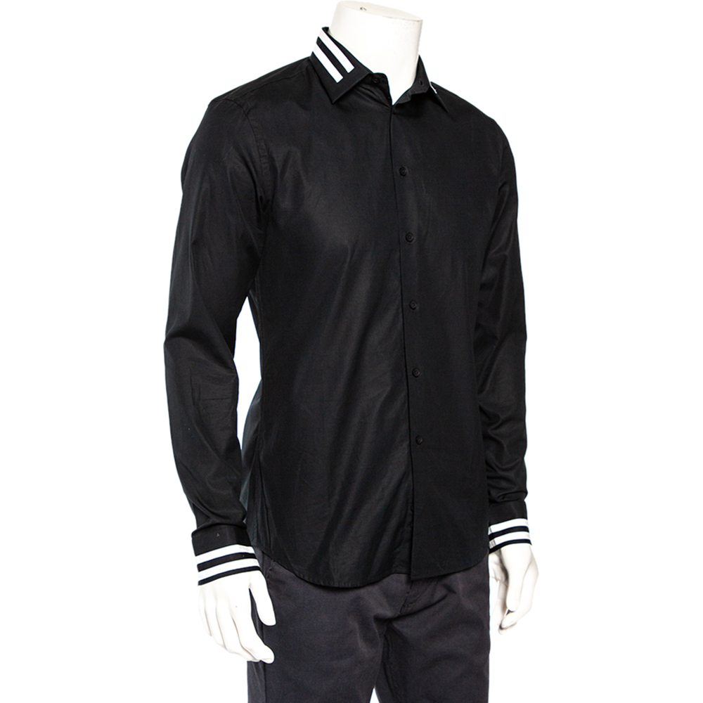 

Givenchy Vintage Black Cotton Contrast Stripe Detail Button Front Shirt