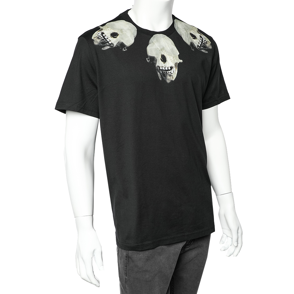 

Givenchy Black Skull Printed Cotton Crewneck T-Shirt