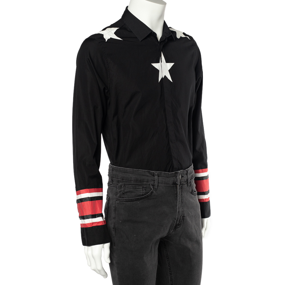 

Givenchy Black Cotton Iconic Stars and Stripes Button Front Shirt