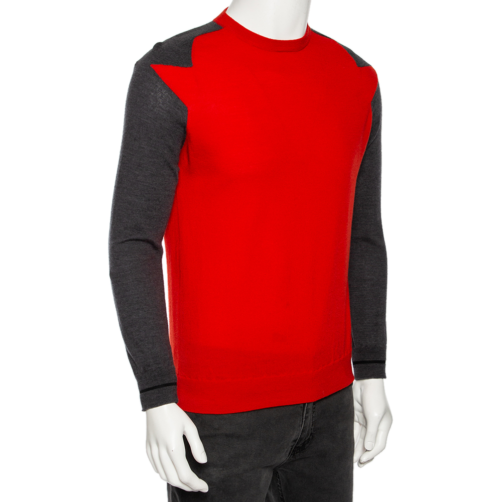 

Givenchy Orange & Grey Paneled Wool Long Sleeve Sweater, Red