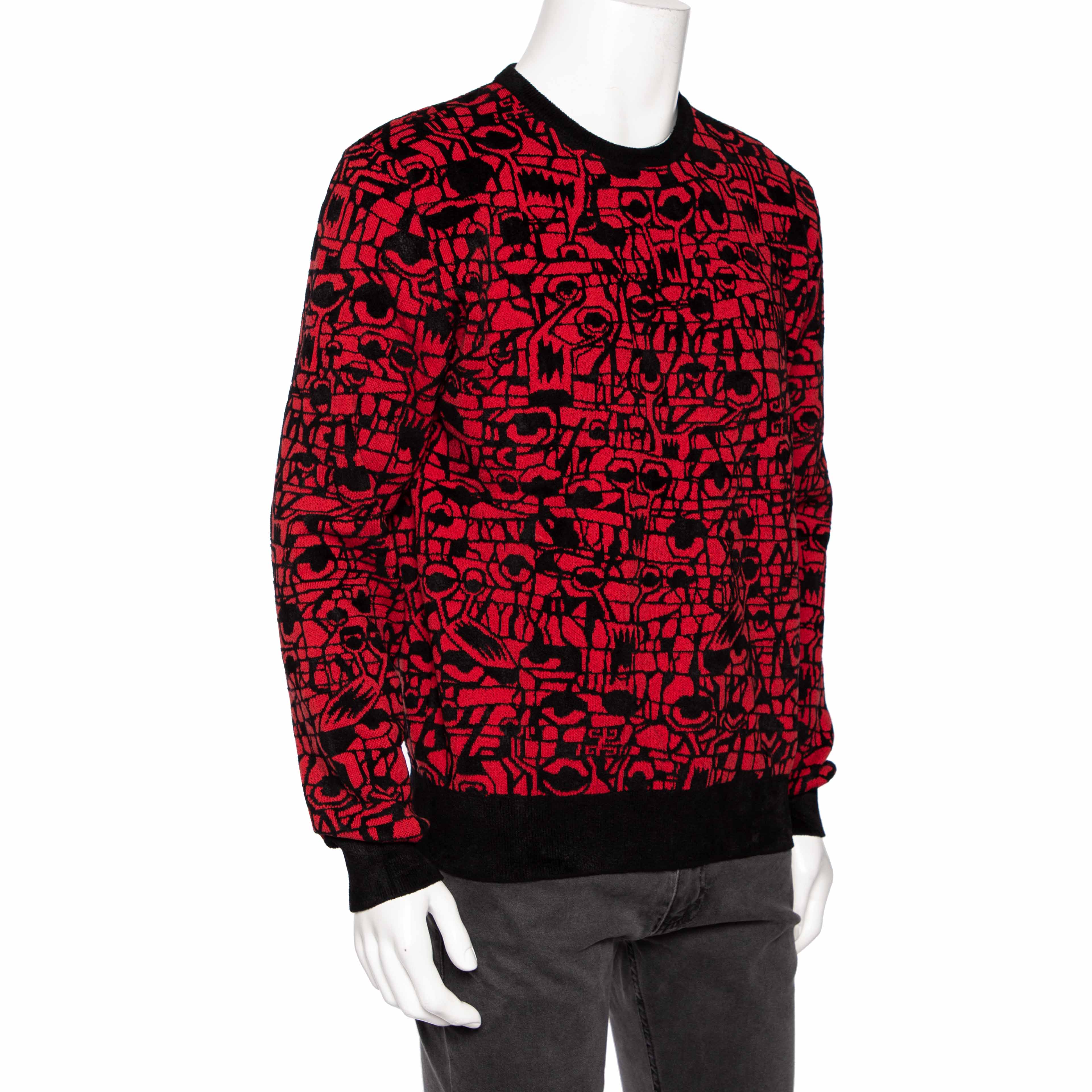 

Givenchy Black & Red Geometric Pattern Intarsia Knit Sweater