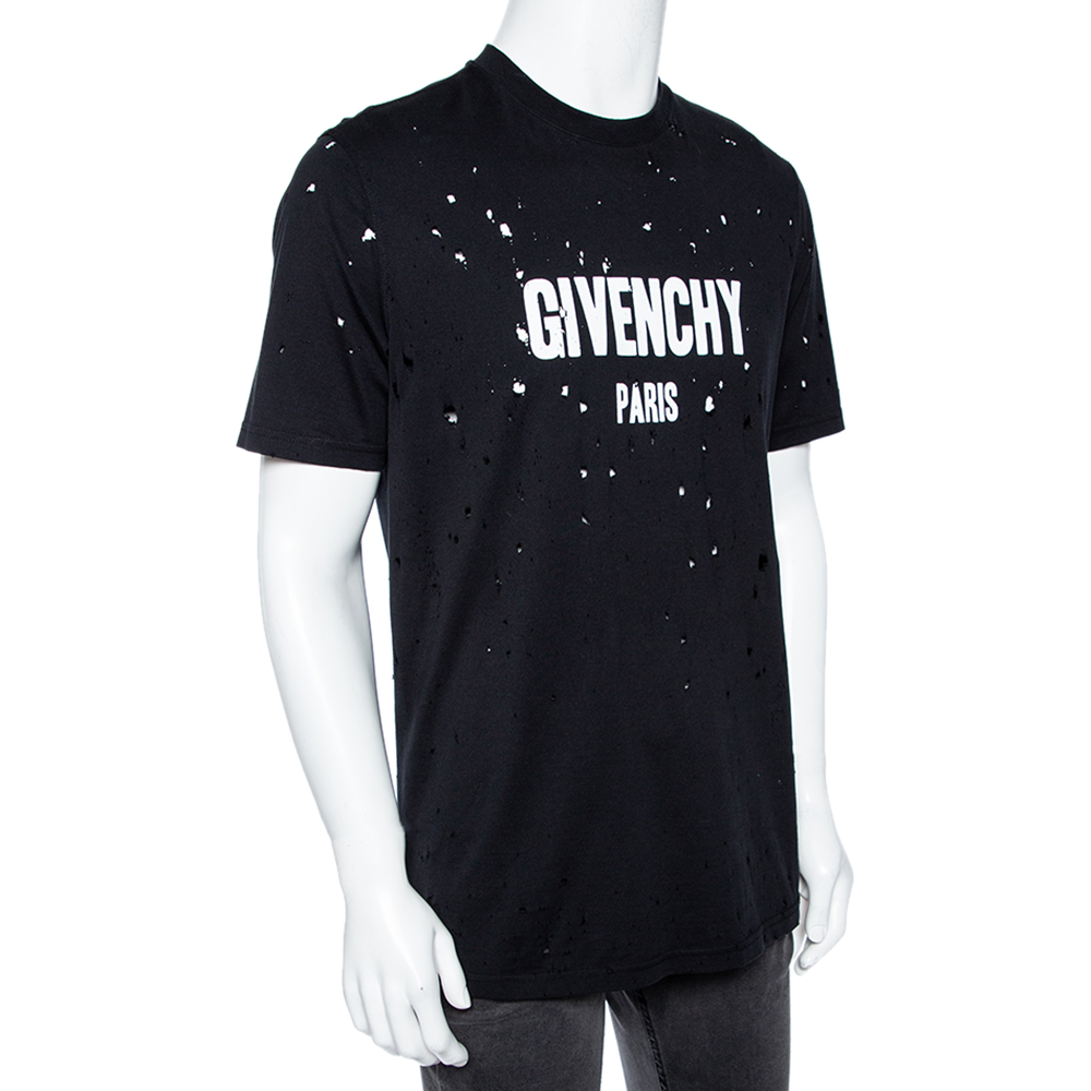 

Givenchy Black Distressed Cotton Logo Printed Oversized T-Shirt