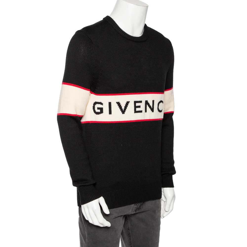 

Givenchy Black Intarsia Knit Wool Logoed Long Sleeve Sweater