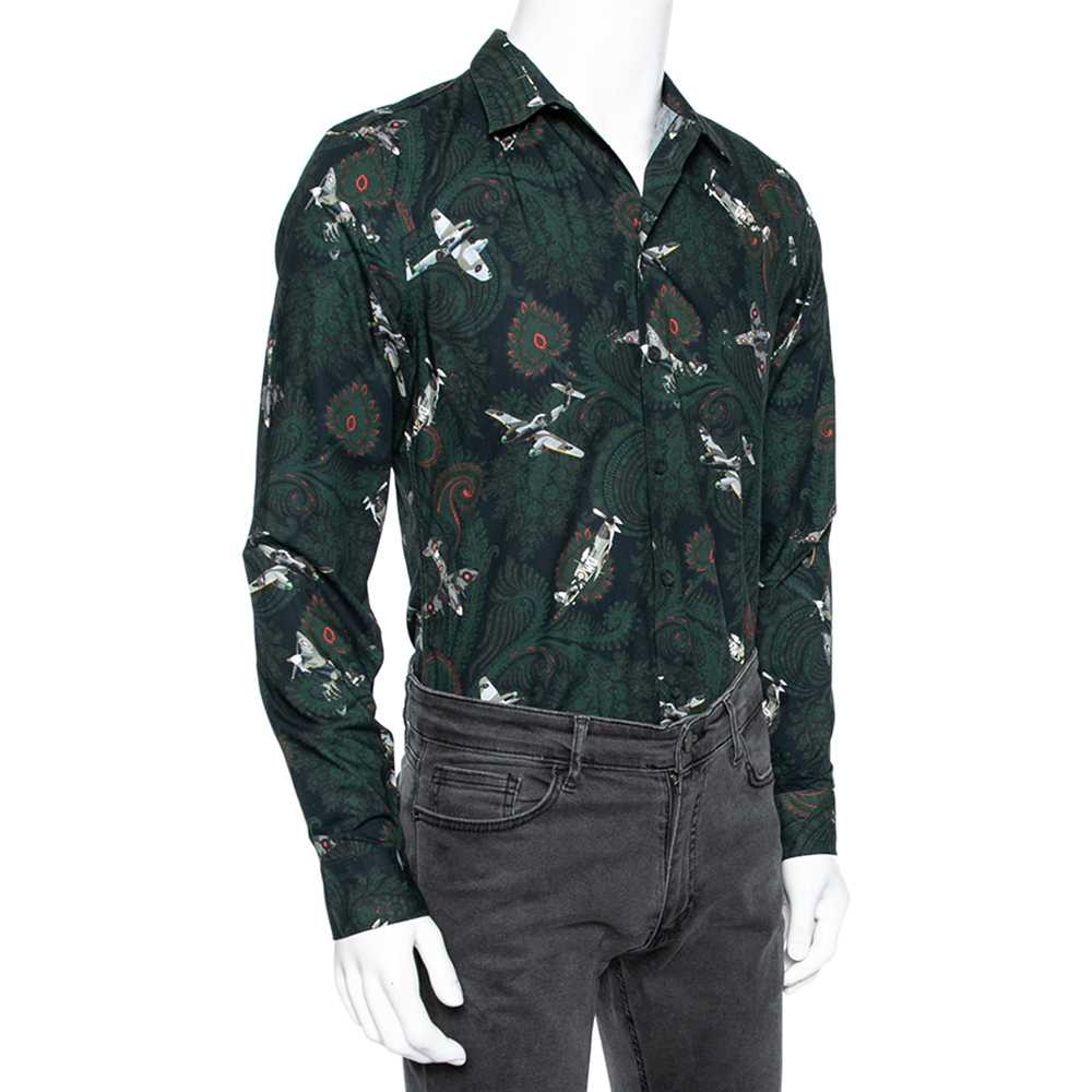 

Givenchy Green Airplane Printed Cotton Button Front Shirt