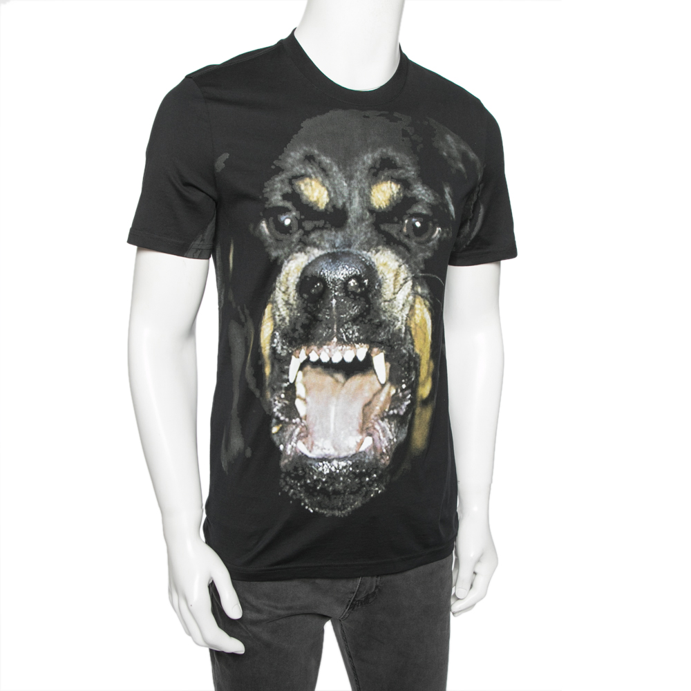 

Givenchy Black Cotton Rottweiler Print Cuban Fit T-Shirt