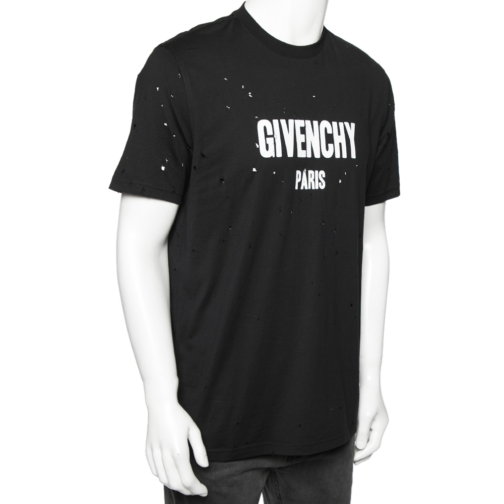 

Givenchy Black Distressed Cotton Logo Printed Oversized T-Shirt