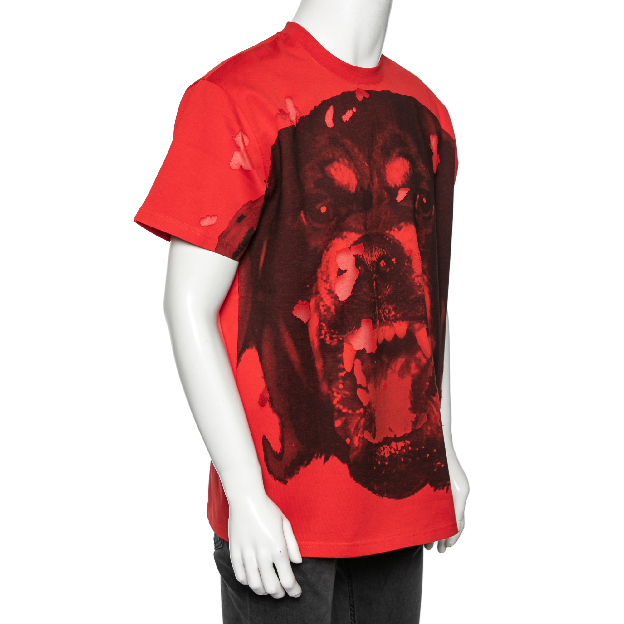 

Givenchy Red Cotton Rottweiler Printed Distressed T-Shirt