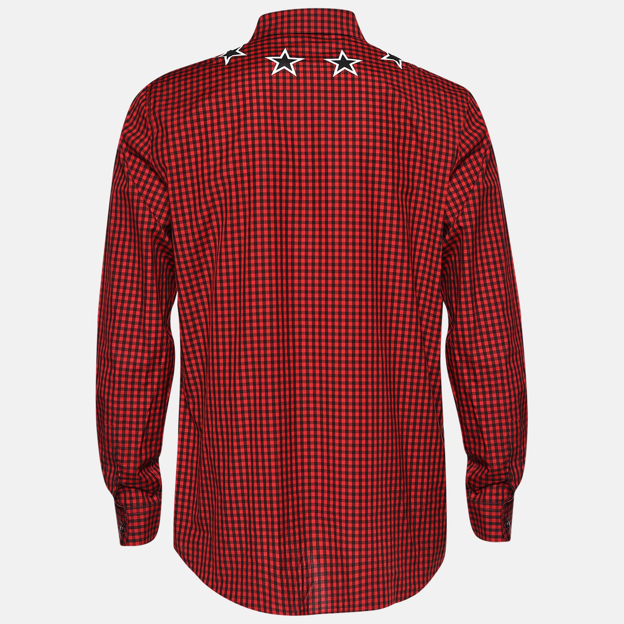 

Givenchy Red Gingham Check Star Print Poplin Shirt