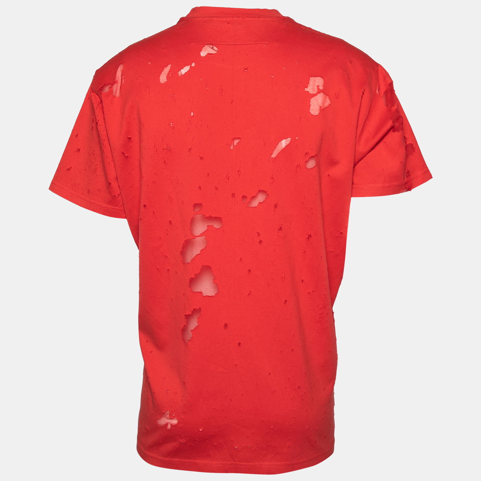 

Givenchy Red Distressed Cotton & Mesh Inset Logo Printed T-Shirt