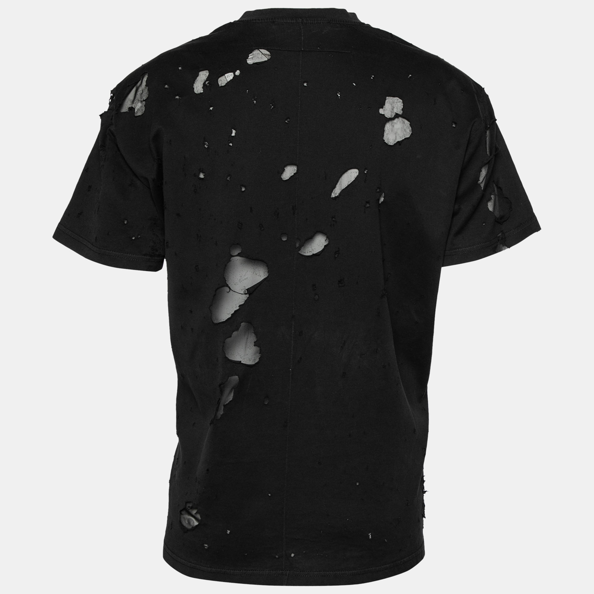 

Givenchy Black Distressed Cotton & Mesh Inset Logo Printed T-Shirt