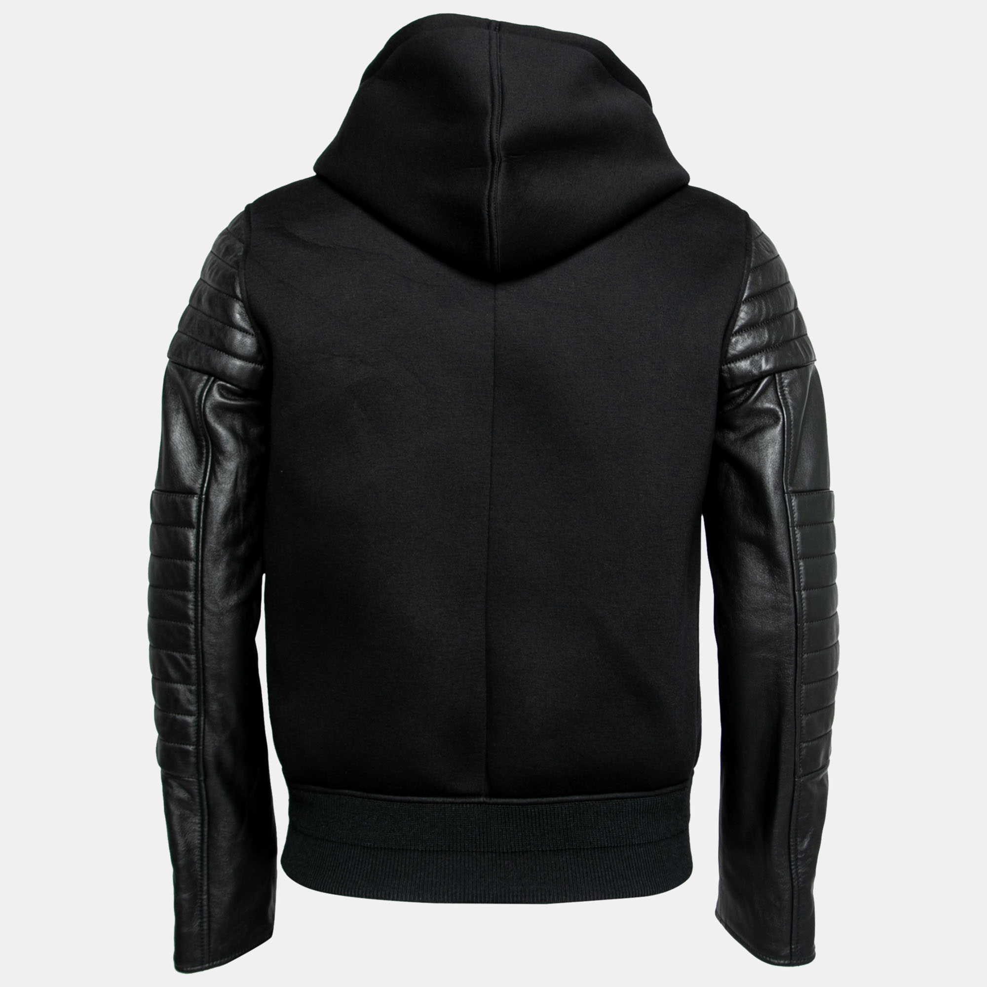 

Givenchy Black Neoprene & Leather Hooded Bomber Jacket