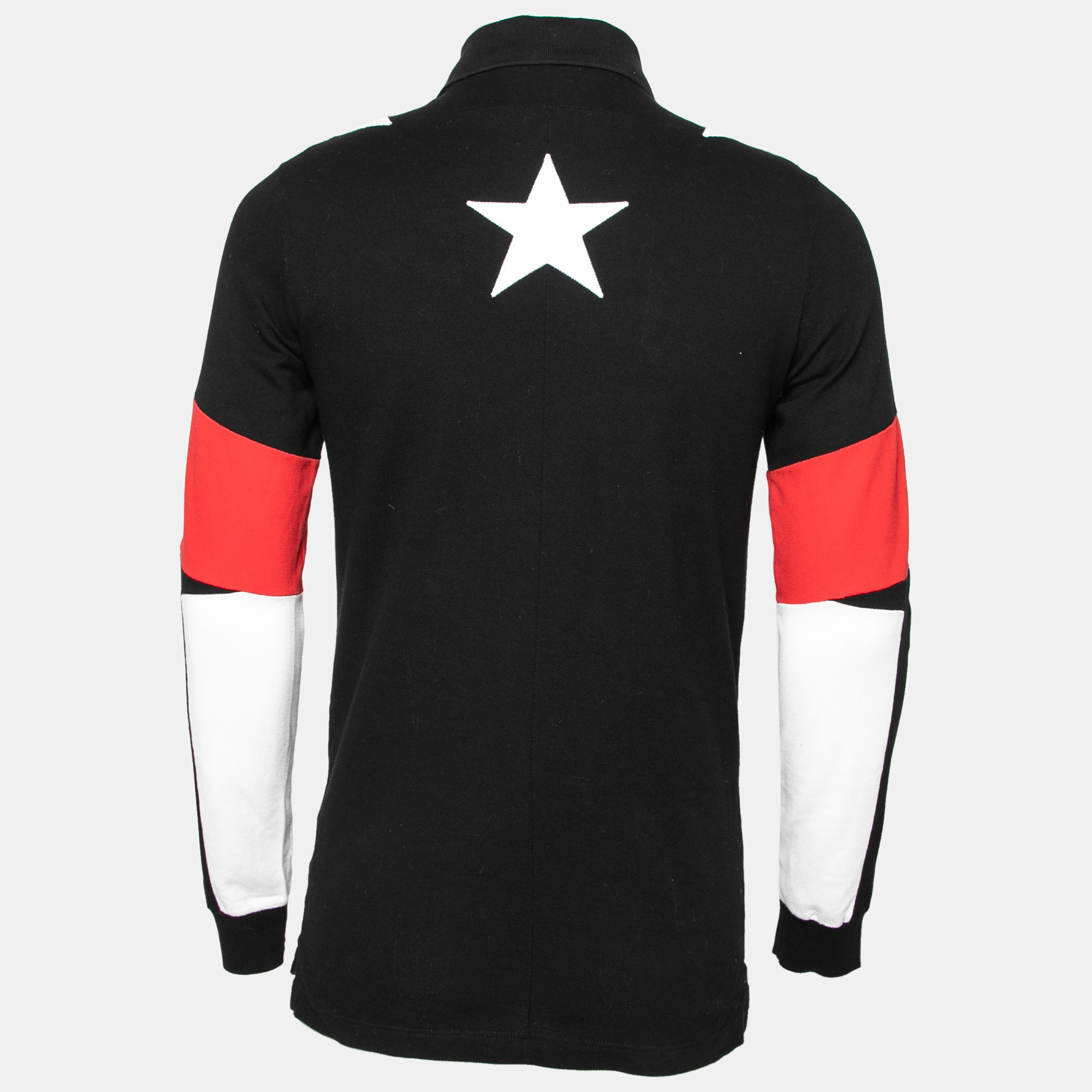 

Givenchy Black Star Embroidered Cotton Pique Long Sleeve Polo T-Shirt