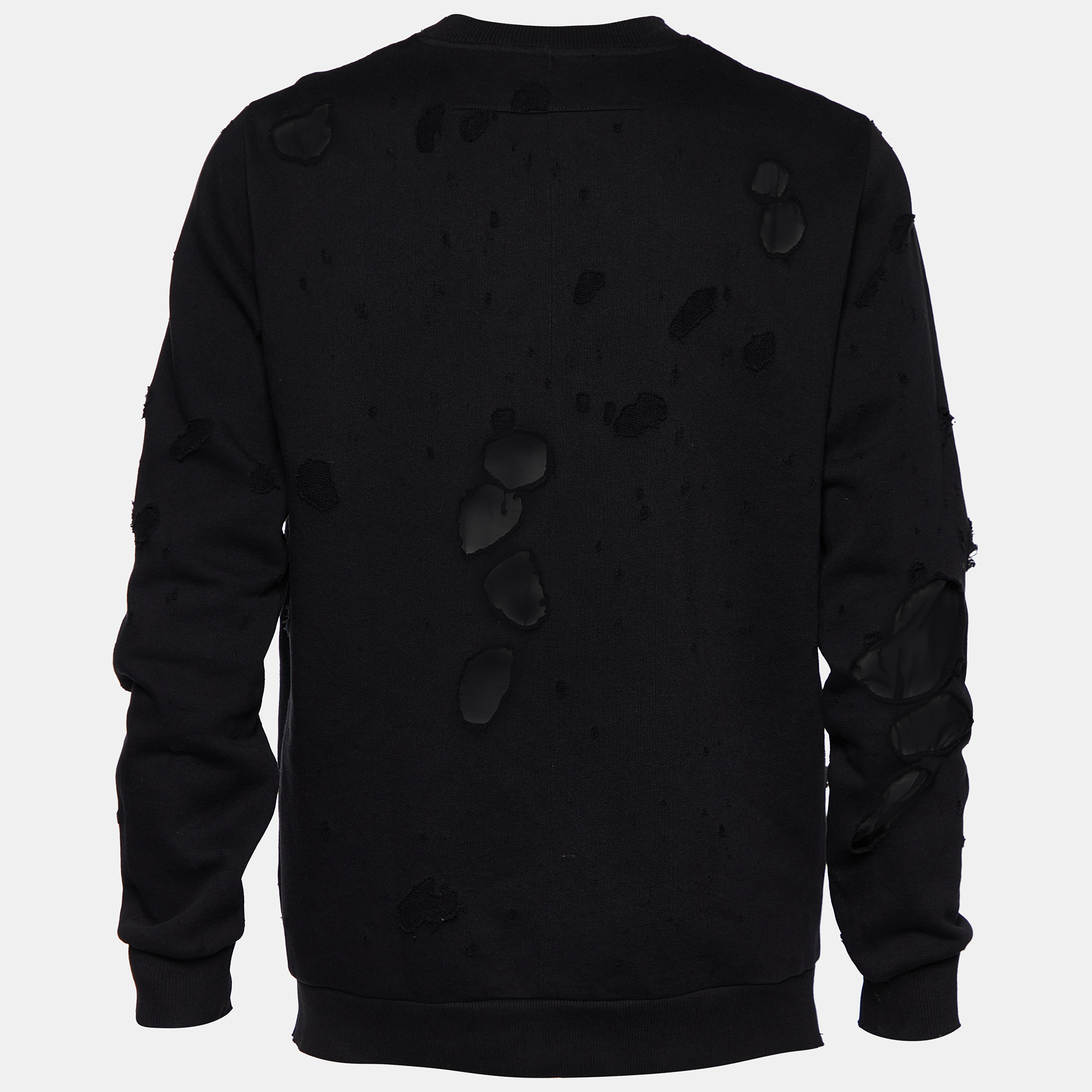 

Givenchy Black Logo Print Cotton Distressed Crew Neck Sweatshirt