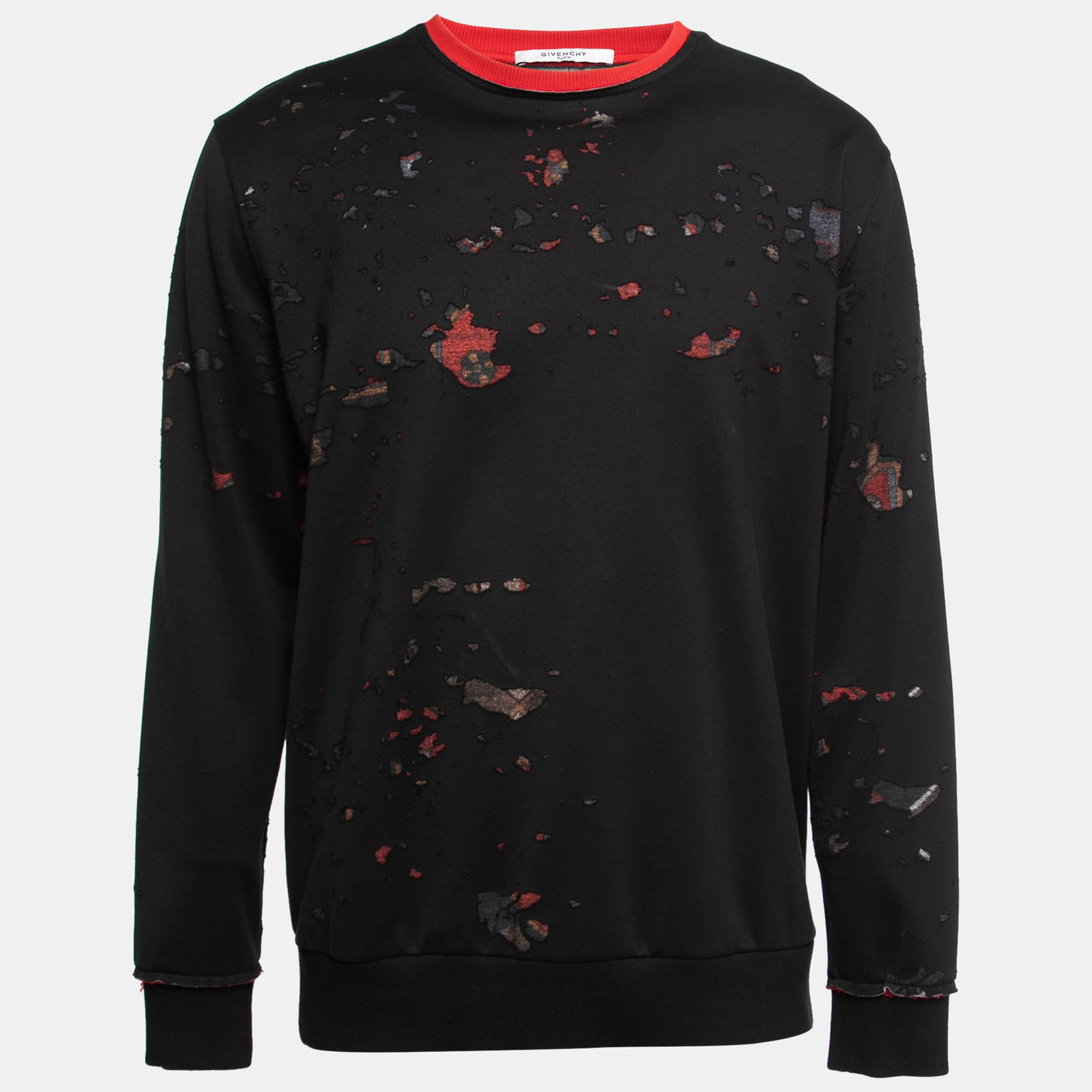 Pre-owned Givenchy Black Distressed Cotton Crewneck Sweatshirt Xs