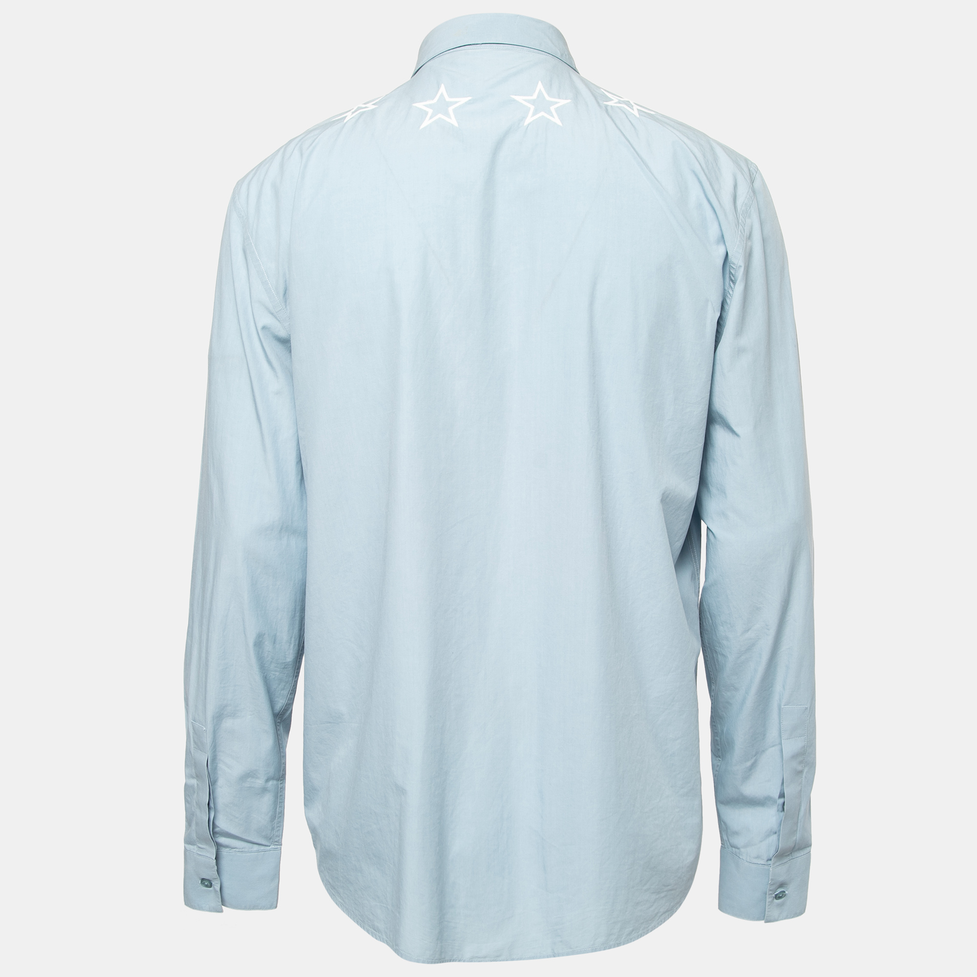 

Givenchy Blue Cotton Star Embroidered Button Front Shirt