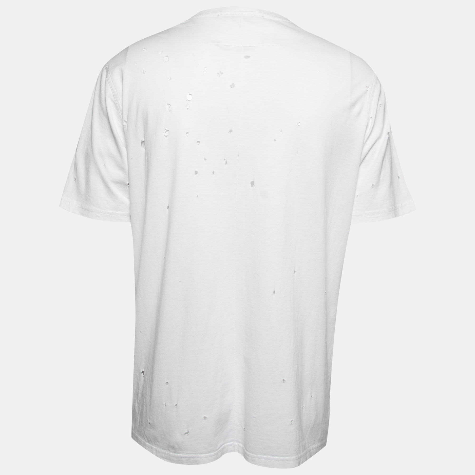 

Givenchy White Distressed Cotton Logo Printed Short Sleeve T-Shirt