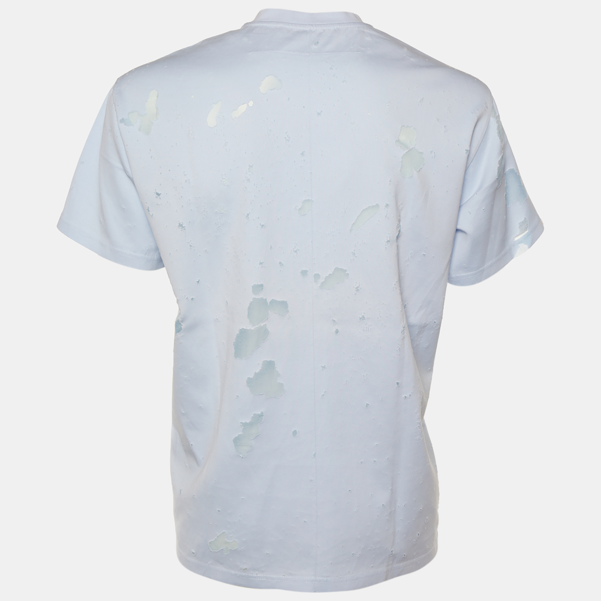 

Givenchy Light Blue Logo Printed Cotton Distressed Crewneck T-Shirt