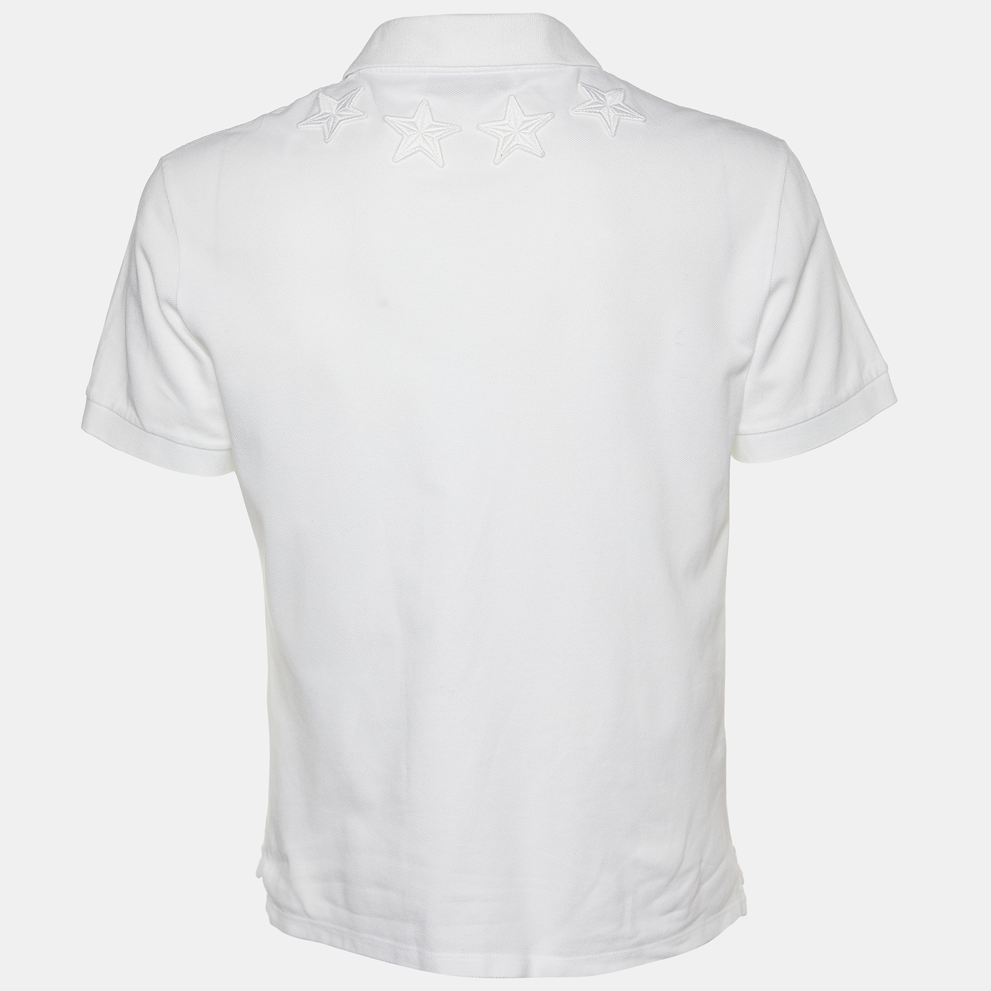 

Givenchy White Star Applique Cotton Pique Polo T-Shirt