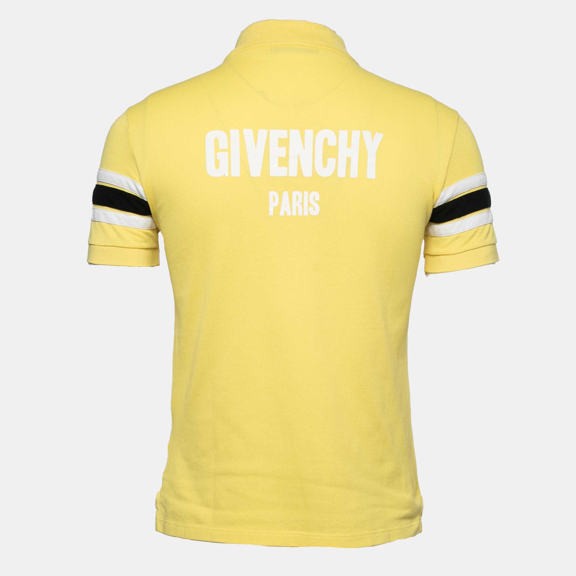 

Givenchy Yellow Logo Print Cotton Pique Striped Polo T-Shirt