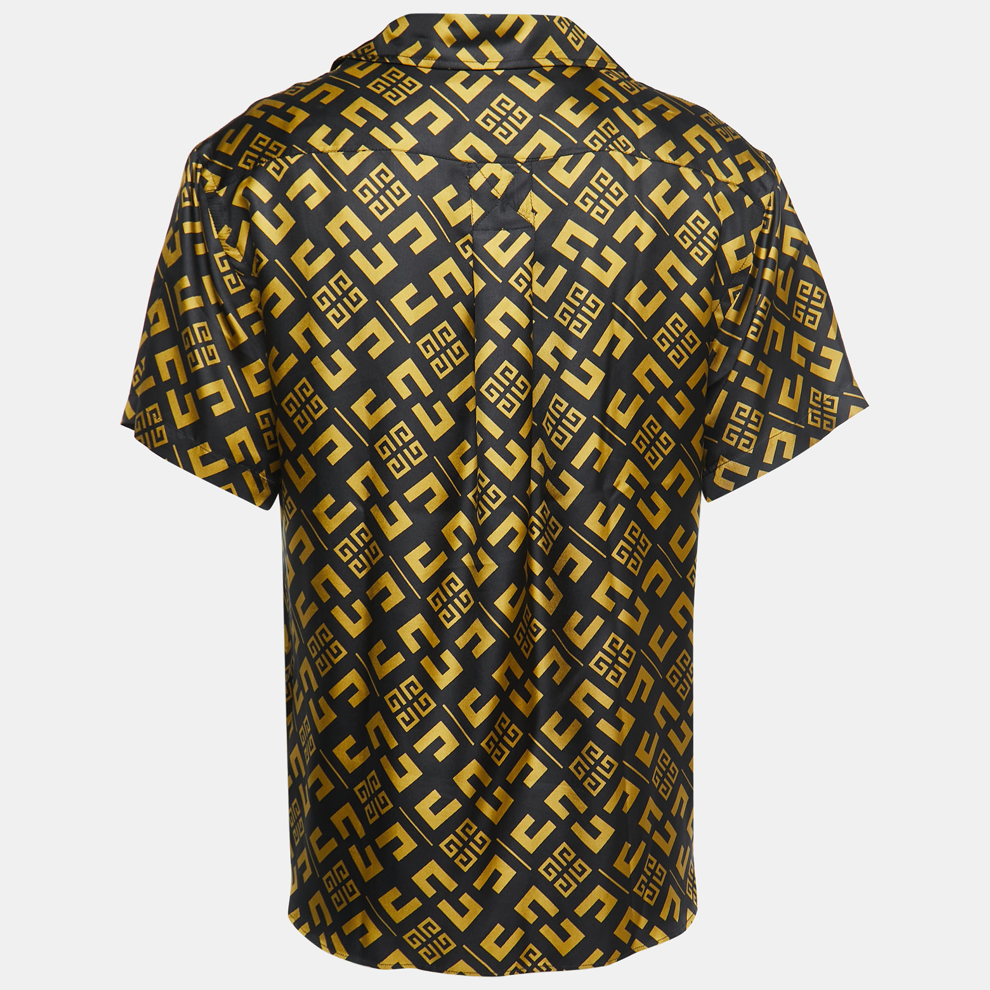

Givenchy Black Logo Print Silk Button Front Half Sleeve Shirt