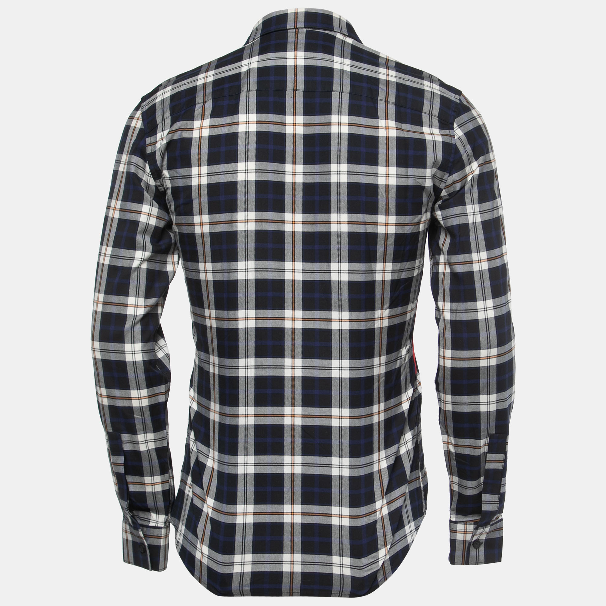 

Givenchy Navy Blue Plaid Cotton Contrast Paneled Button Front Full Sleeve Shirt