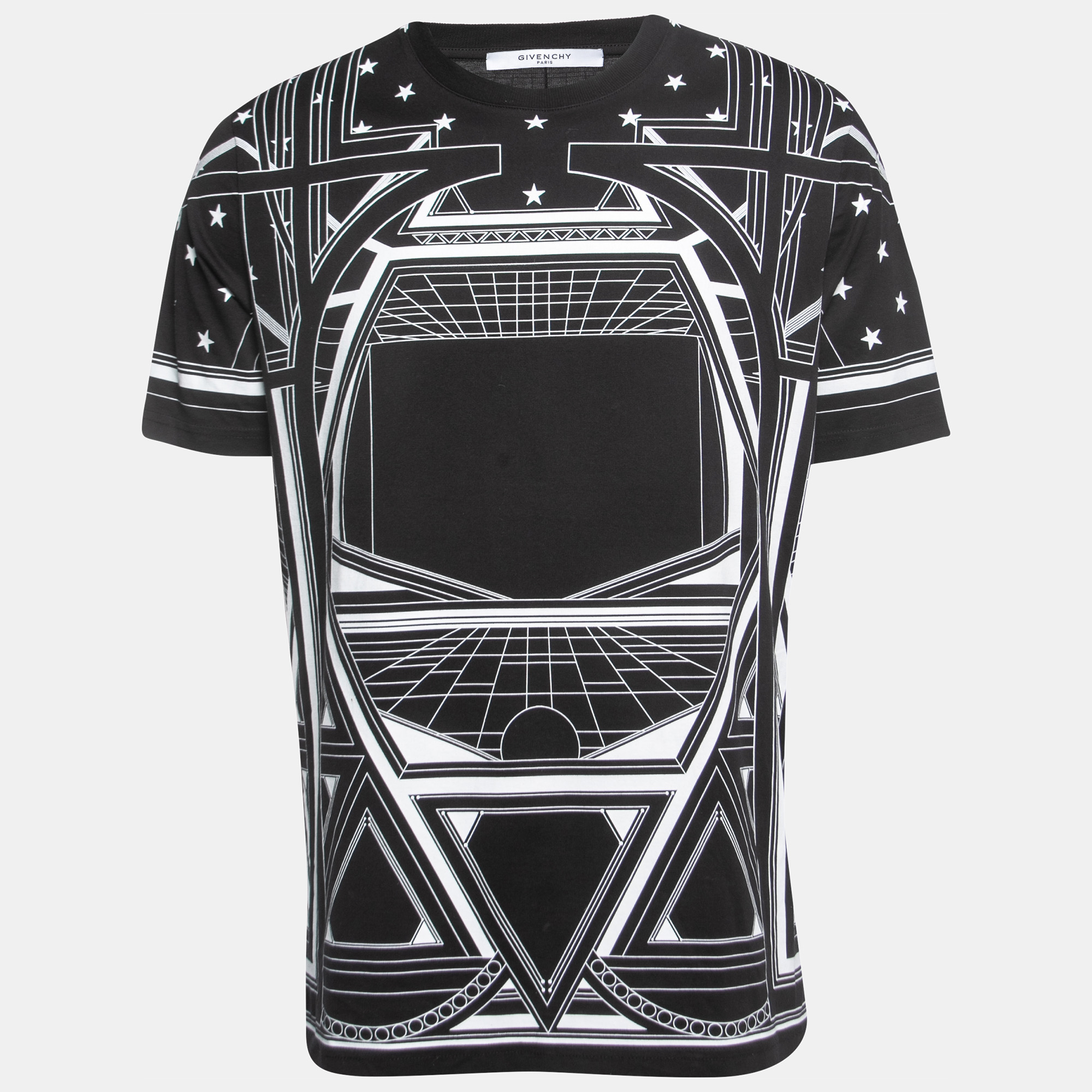 Pre-owned Givenchy Black Geometric Print Cotton Crew Neck Half Sleeve T-shirt S