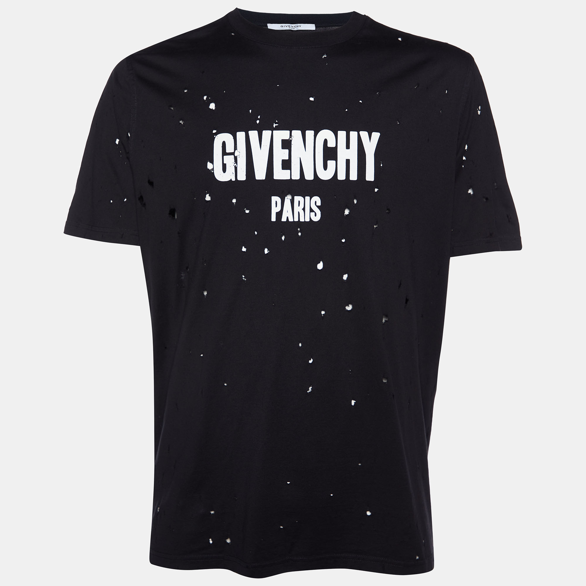Givenchy Black Logo Print Cotton Oversized Distressed T-shirt L