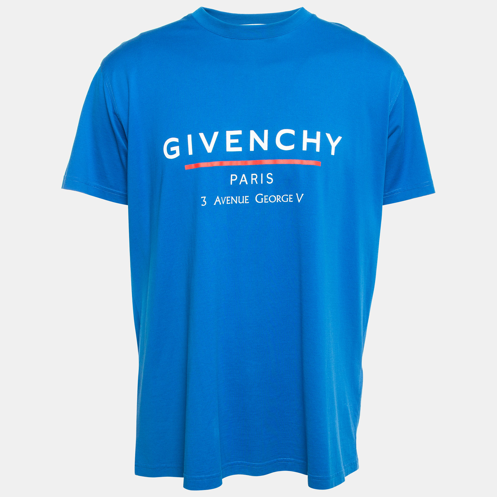 Pre-owned Givenchy Blue Logo Print Cotton Crew Neck Oversized T-shirt S
