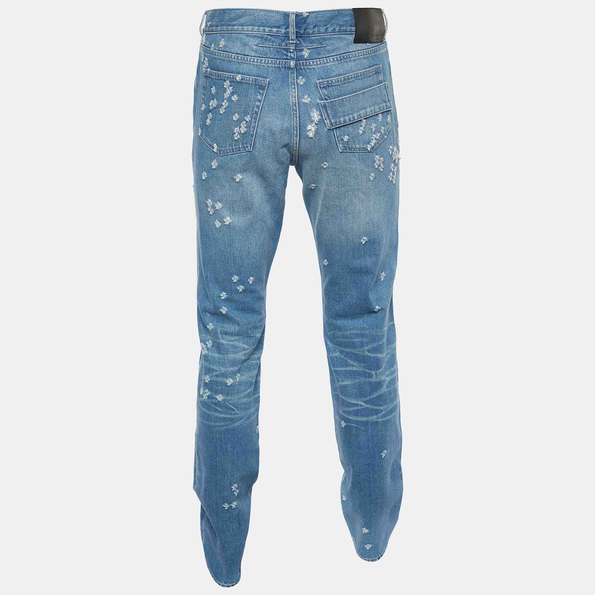 

Givenchy Blue Washed Denim Distressed Slim Fit Jeans /Waist 35