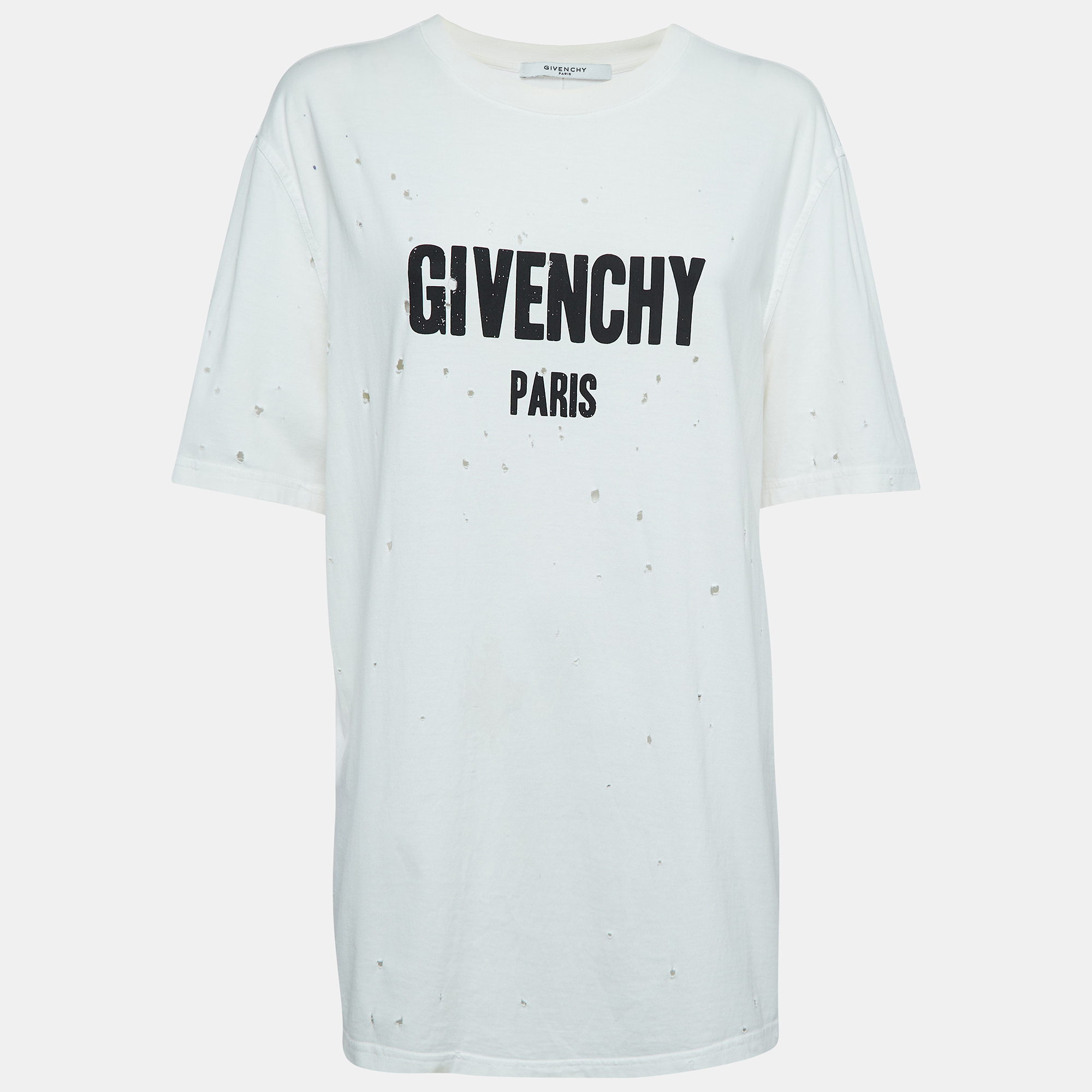 

Givenchy White Logo Print Distressed Cotton Half Sleeve T-Shirt