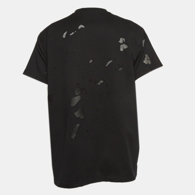 

Givenchy Black Logo Print Distressed Cotton Crew Neck T-Shirt