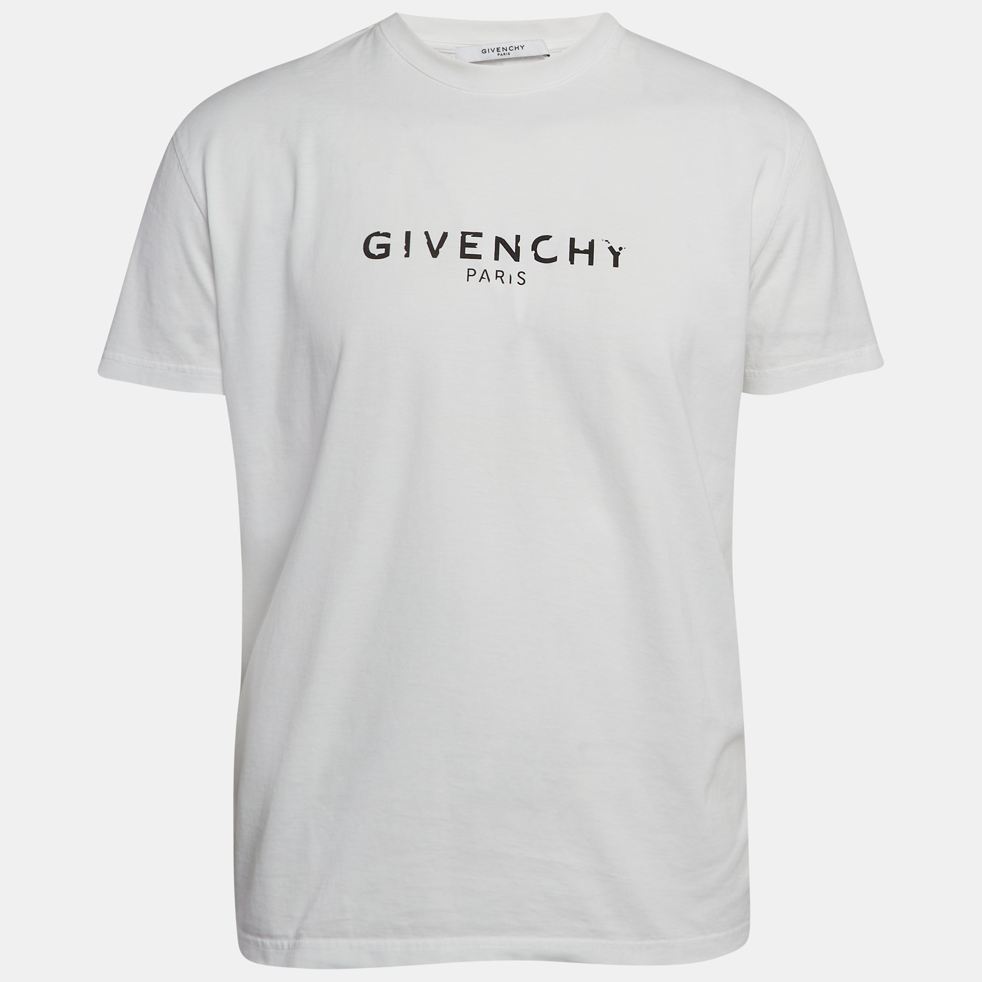 

Givenchy White Faded Logo Print Cotton Crew Neck T-Shirt