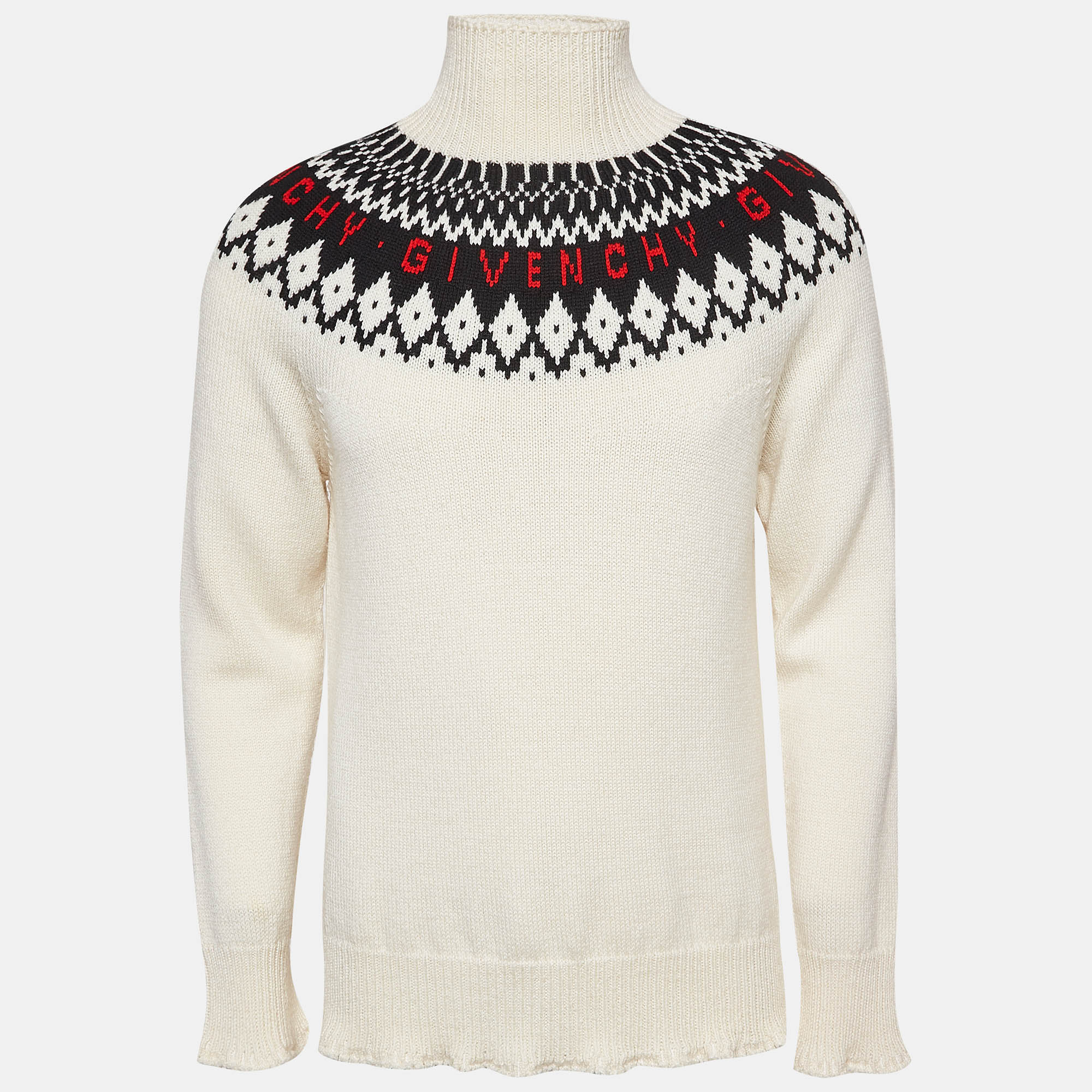 

Givenchy Off-White Intarsia Wool Knit Turtle Neck Sweater