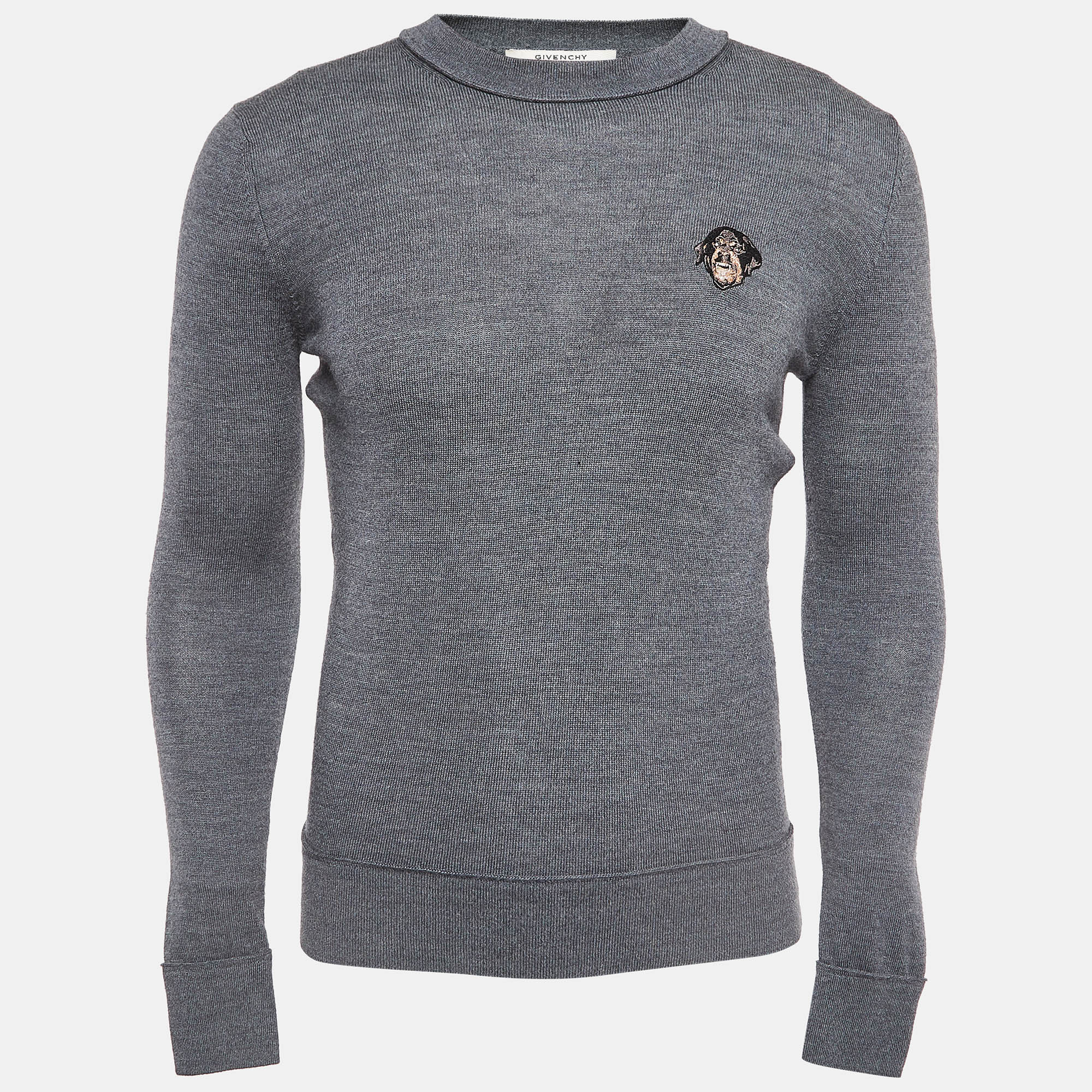 

Givenchy Grey Embroidered Wool Knit Sweatshirt XS