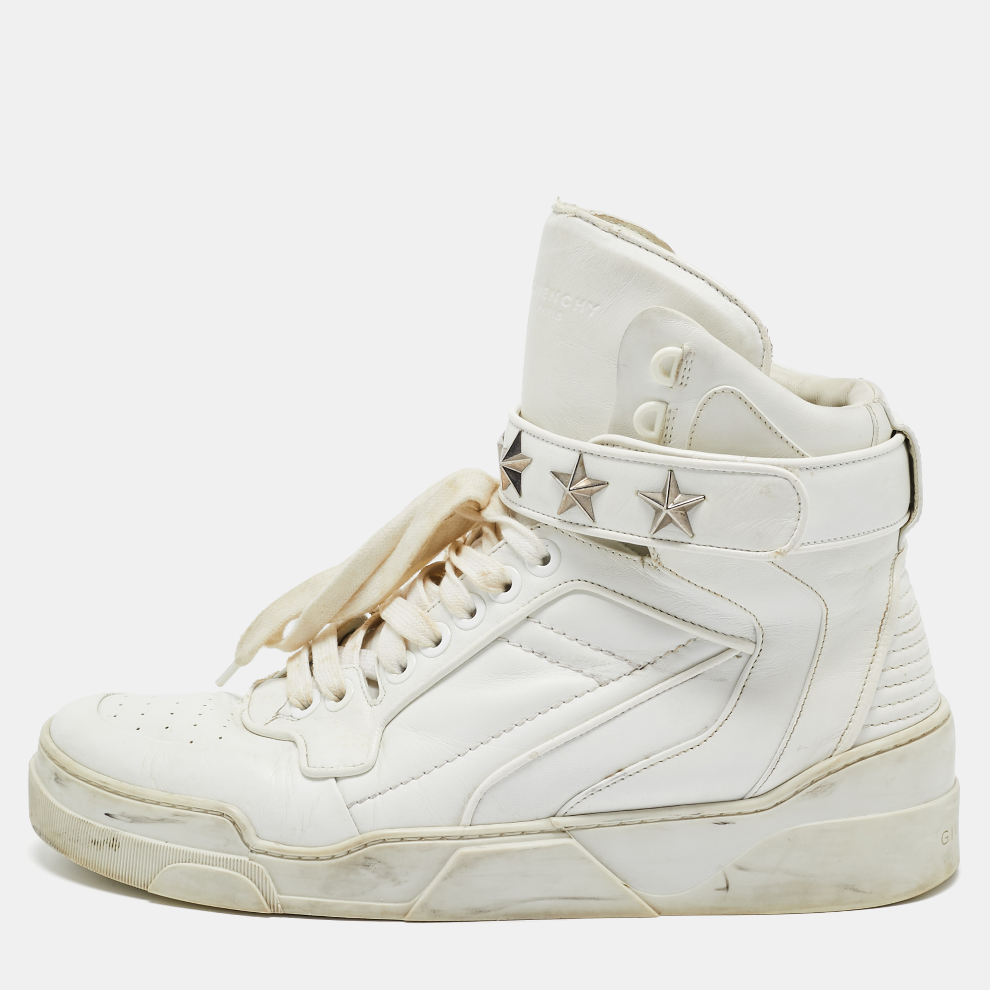 

Givenchy White Leather Star Embellished High Top Sneakers Size