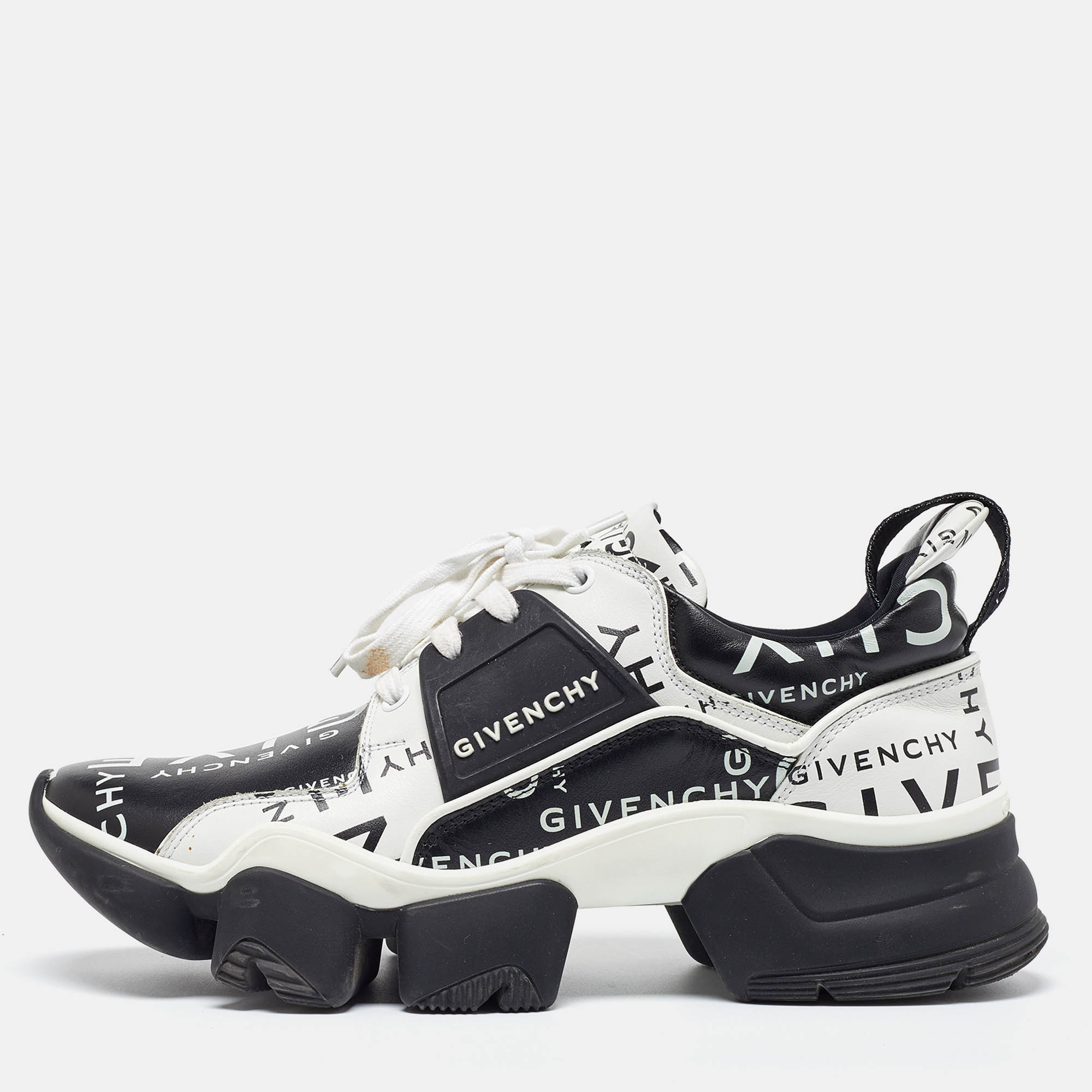 

Givenchy Black/White Logo Print Leather Jaw Sneakers Size