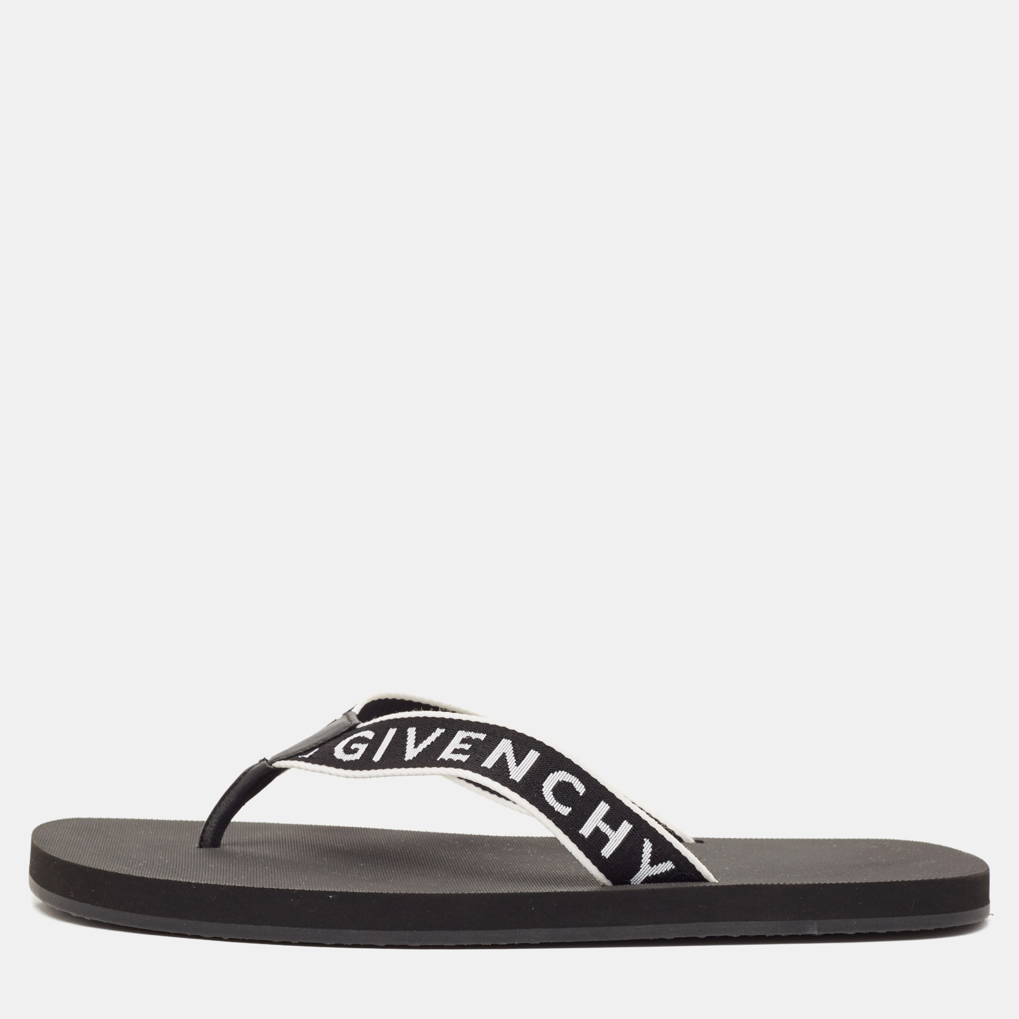 

Givenchy Black Canvas and Leather Thong Slides Size