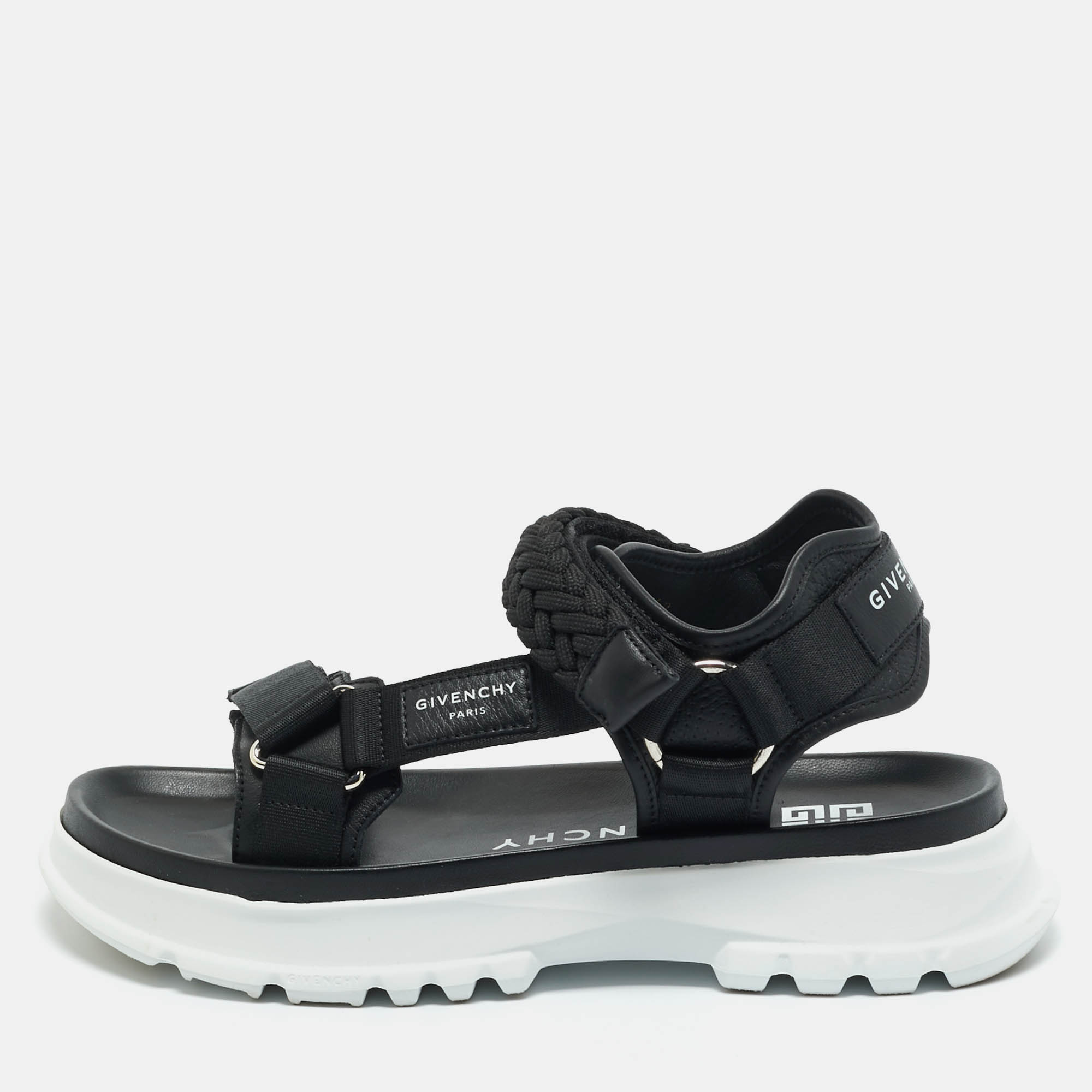 Pre-owned Givenchy Black Canvas And Leather Spectre Flat Sandals Size 42
