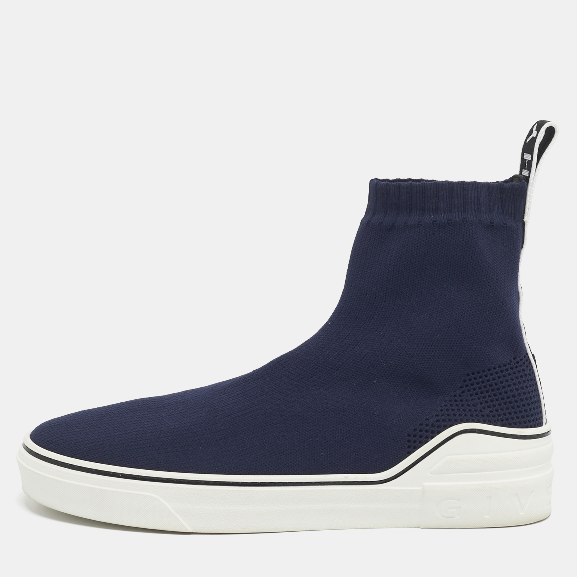 Pre-owned Givenchy Navy Blue Knit Fabric George V Sneakers Size 41