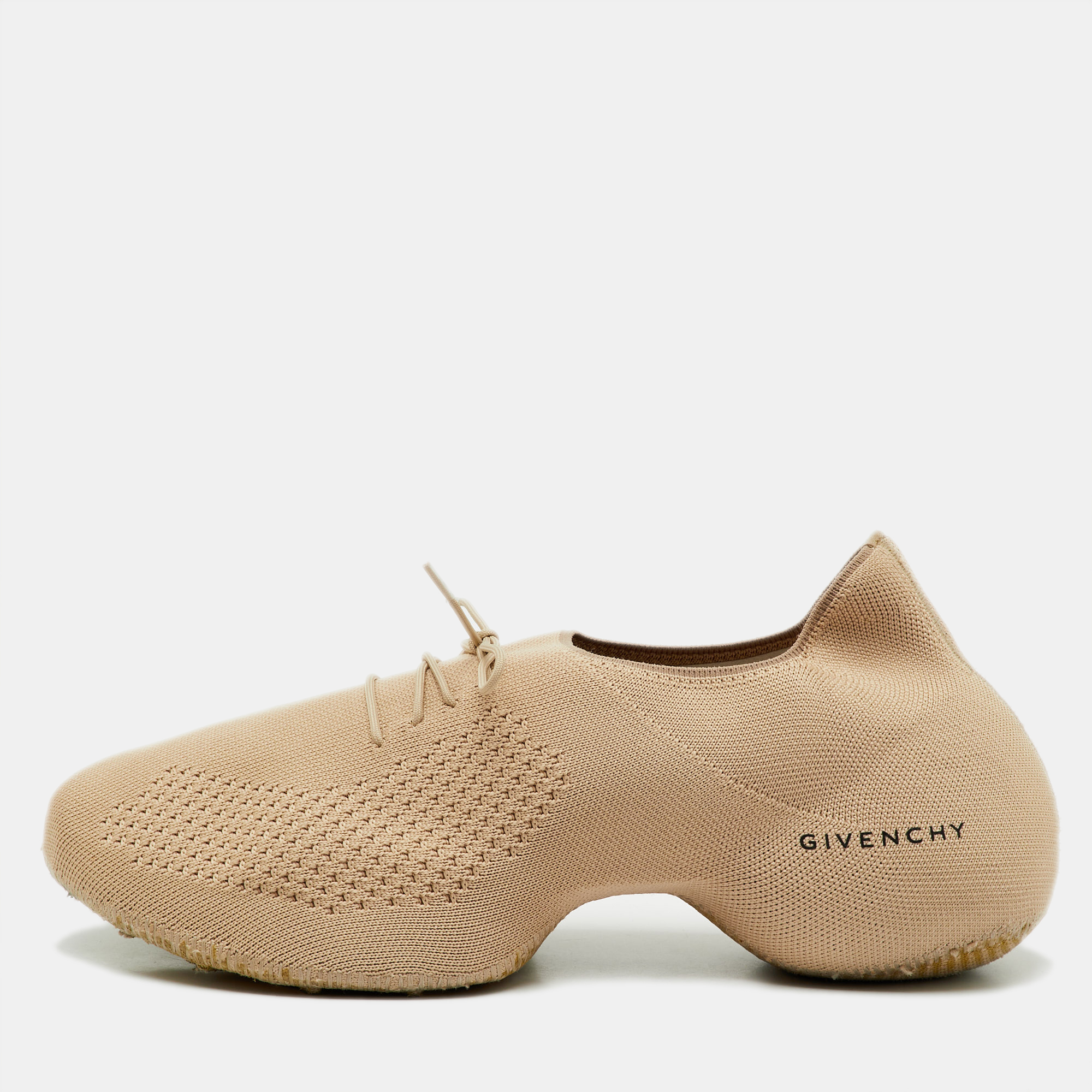 Pre-owned Givenchy Beige Knit Fabric Tk-360 Lace Up Sneakers Size 42 In Sand
