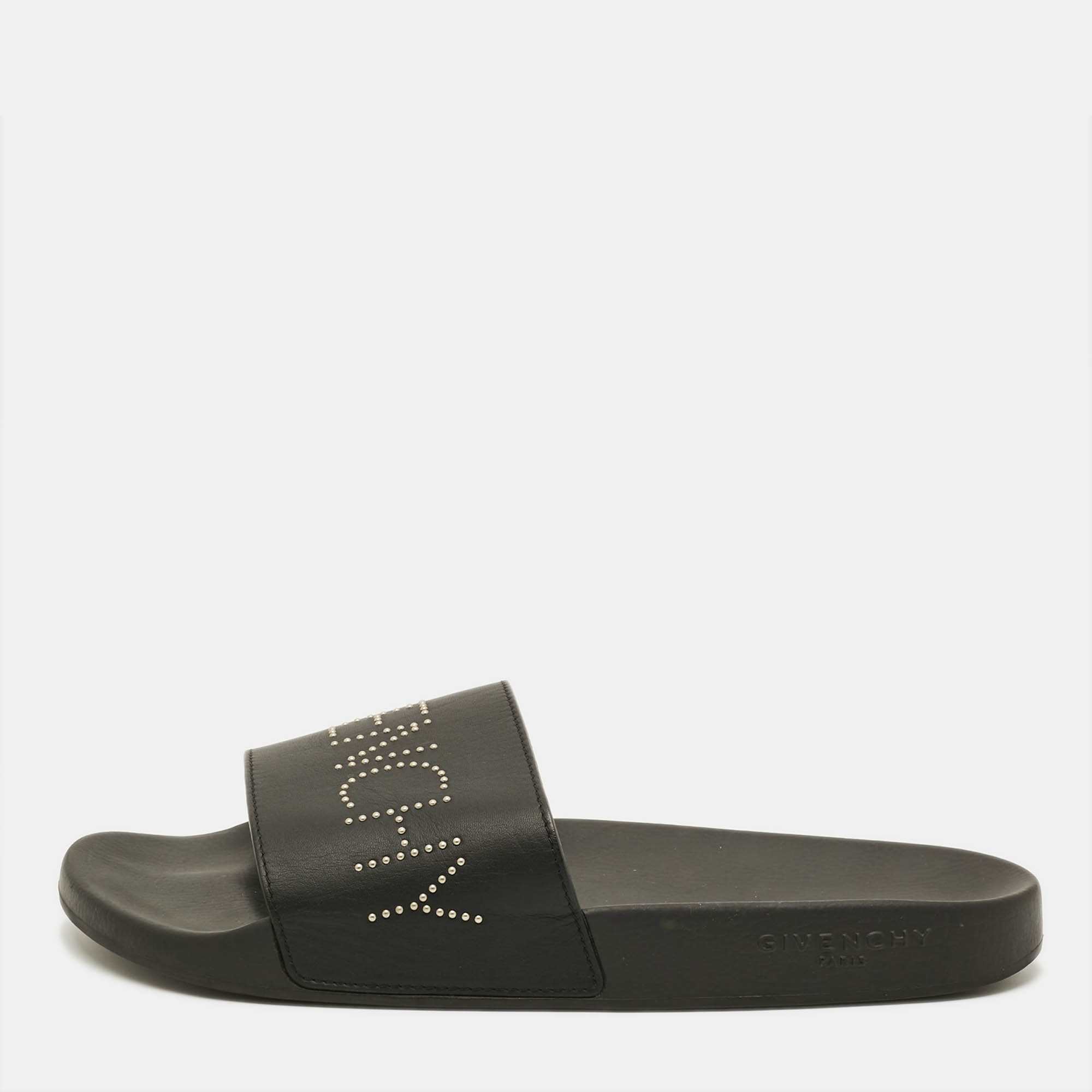 

Givenchy Size  Black Leather Logo Flat Sandals