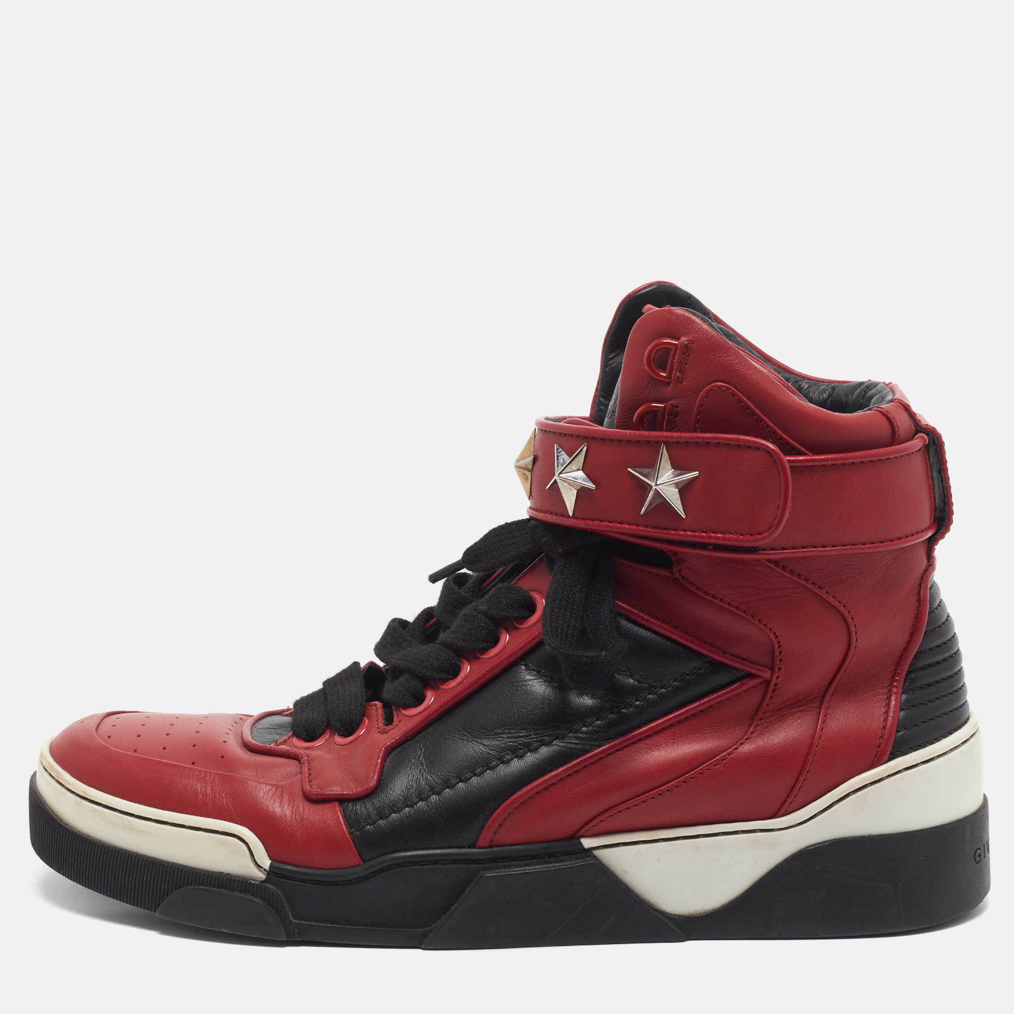 

Givenchy Tyson Size  Black/Dark Red Leather Star Studded Lace Up Sneakers