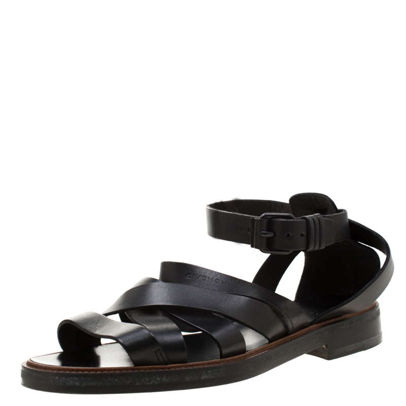 Givenchy Black Leather Crisscross Ankle Strap Sandals Size 43
