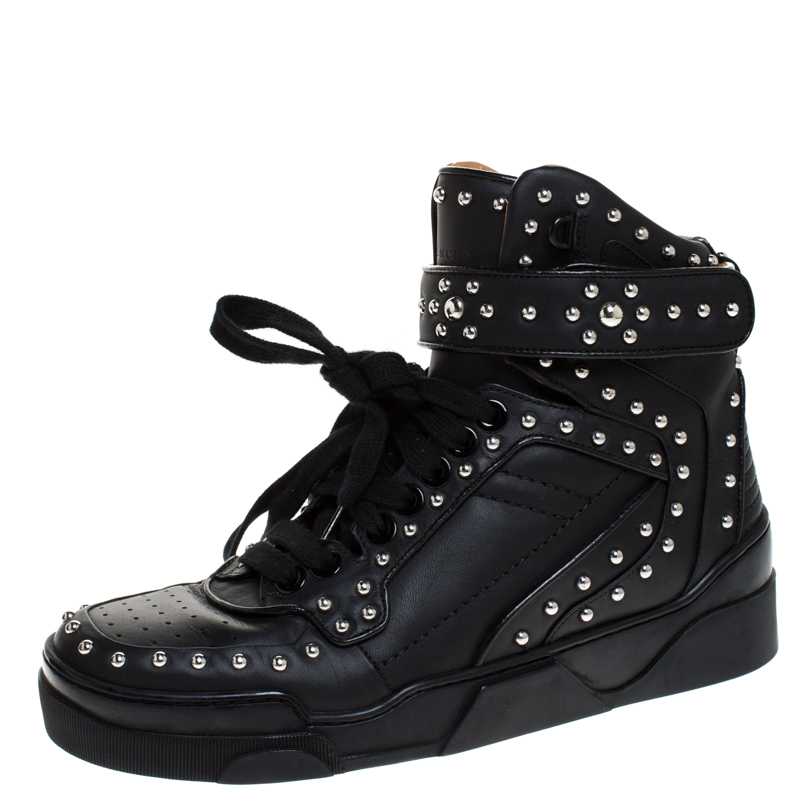 Givenchy Black Studded Leather Tyson High Top Sneakers Size 41