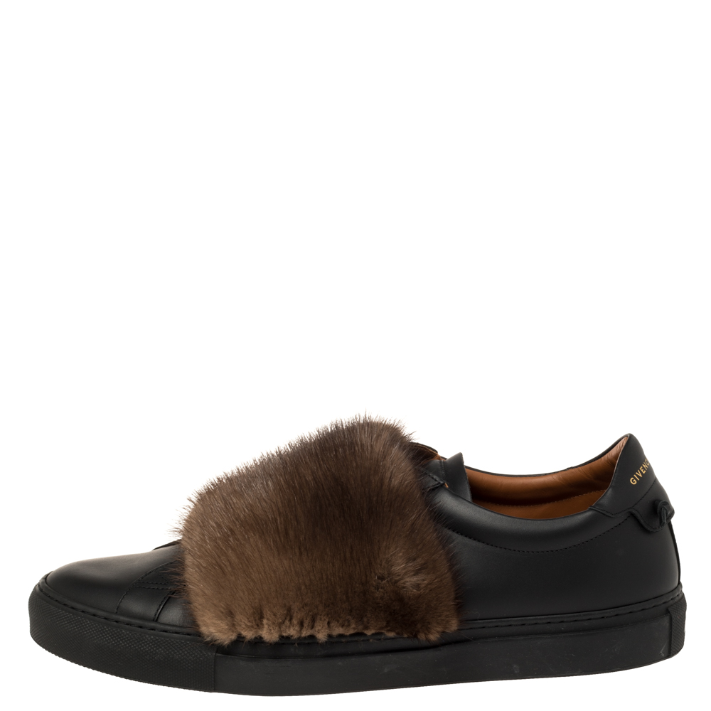 

Givenchy Black/Brown Leather and Mink Fur Urban Street Slip On Sneakers Size