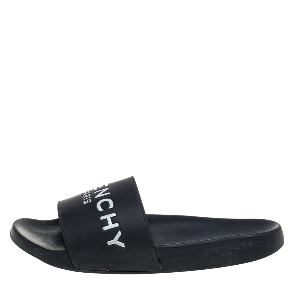 

Givenchy Black Rubber Logo Slide Sandals Size
